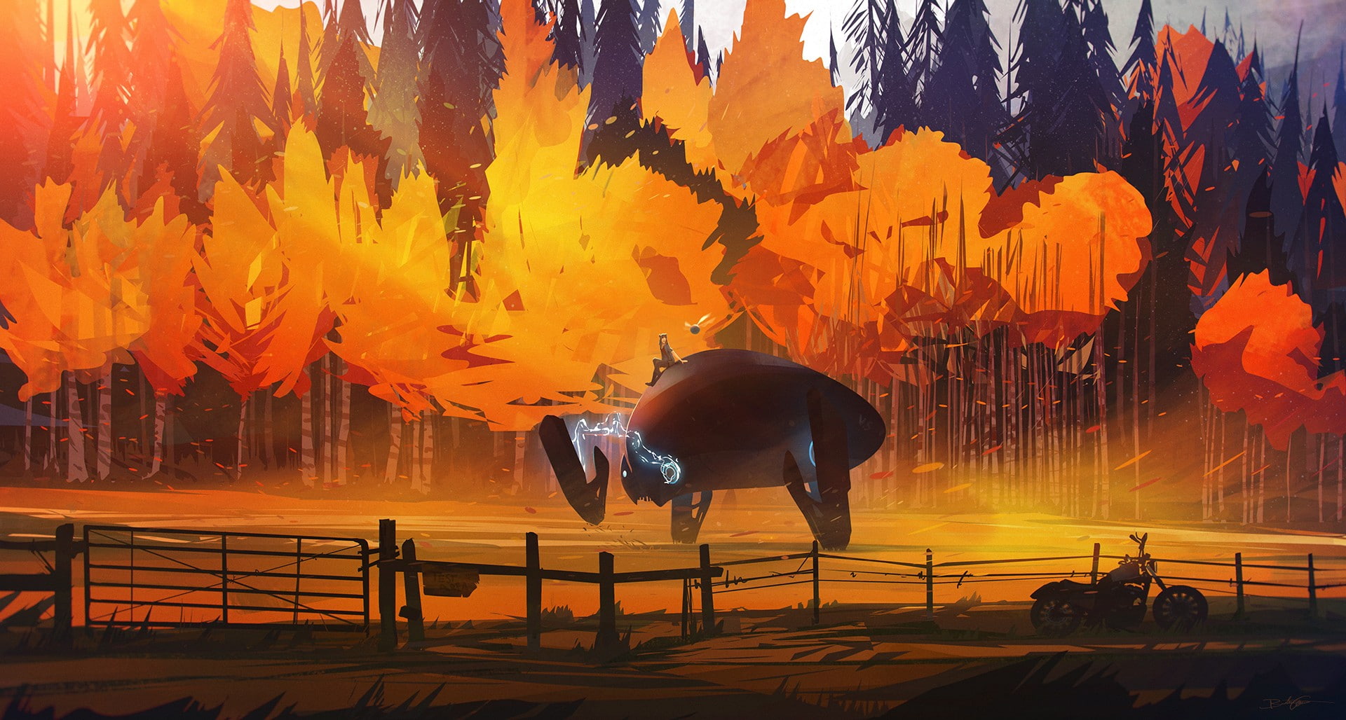 fantasy art, sunset, bonsai, artwork, illustration, 1080P, HD Wallpaper