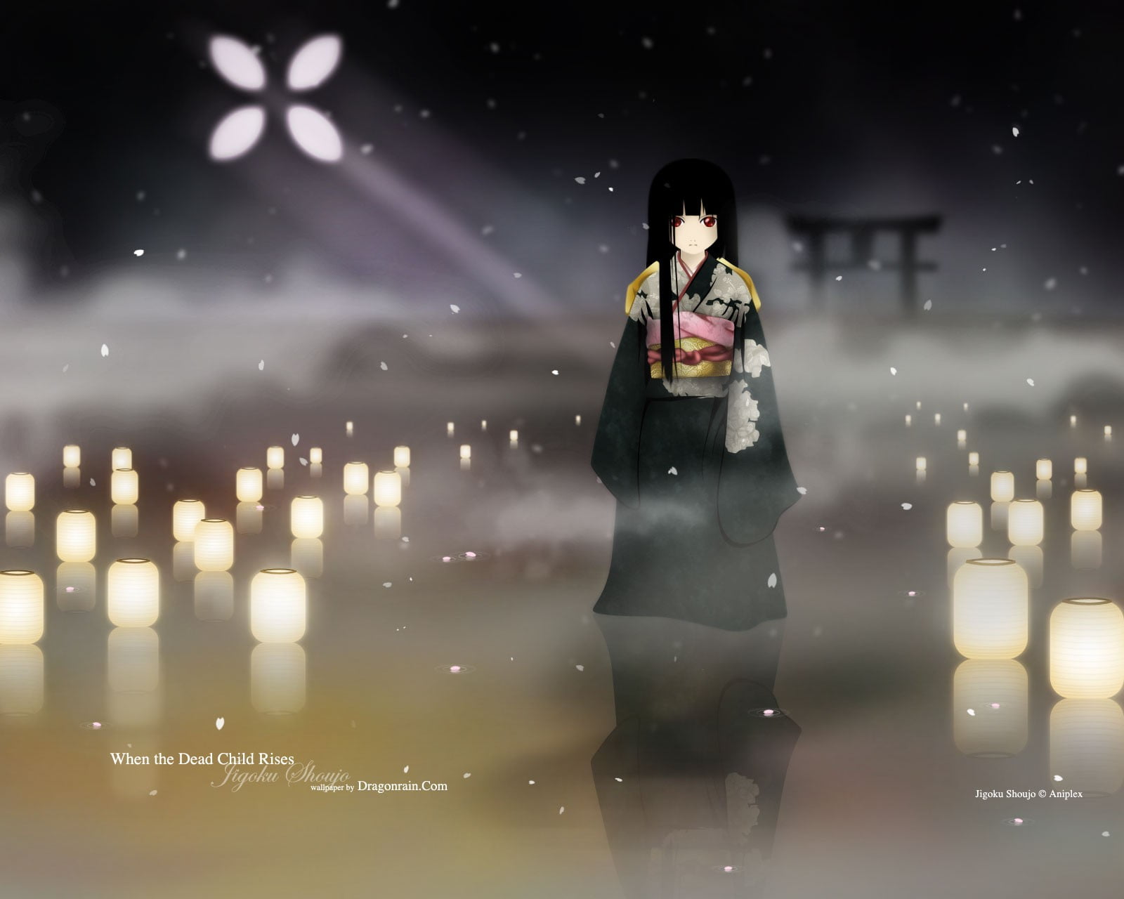clothing, built structure, Jigoku Shoujo, three quarter length, anime girls, adult, front view, digital composite, young adult, indoors, Enma Ai, lantern, HD Wallpaper