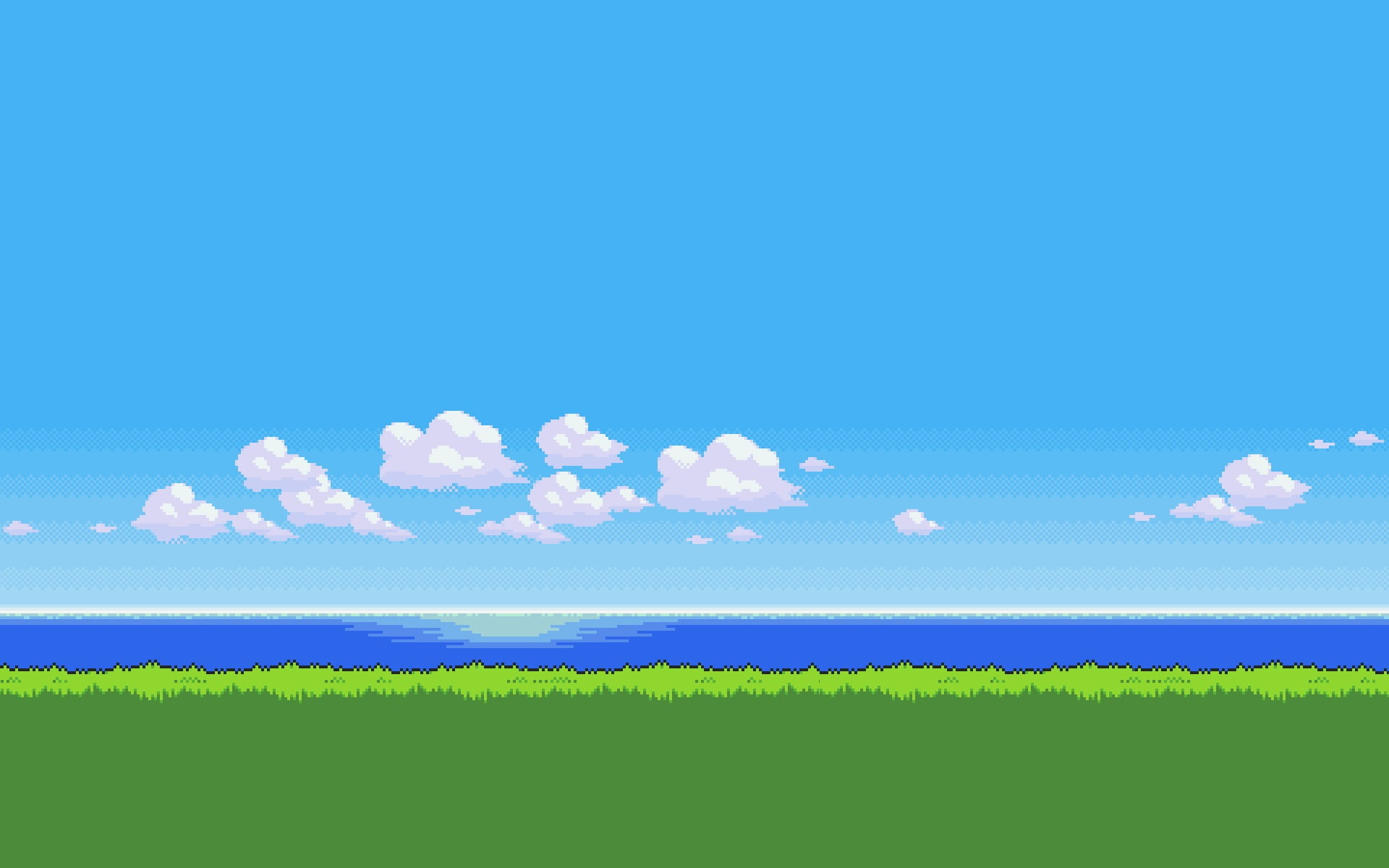 purity, backgrounds, illustration, digital art, sky, grass, scenics - nature, blue, pixels, white, cloud - sky, pixelated, beauty in nature, landscape, HD Wallpaper