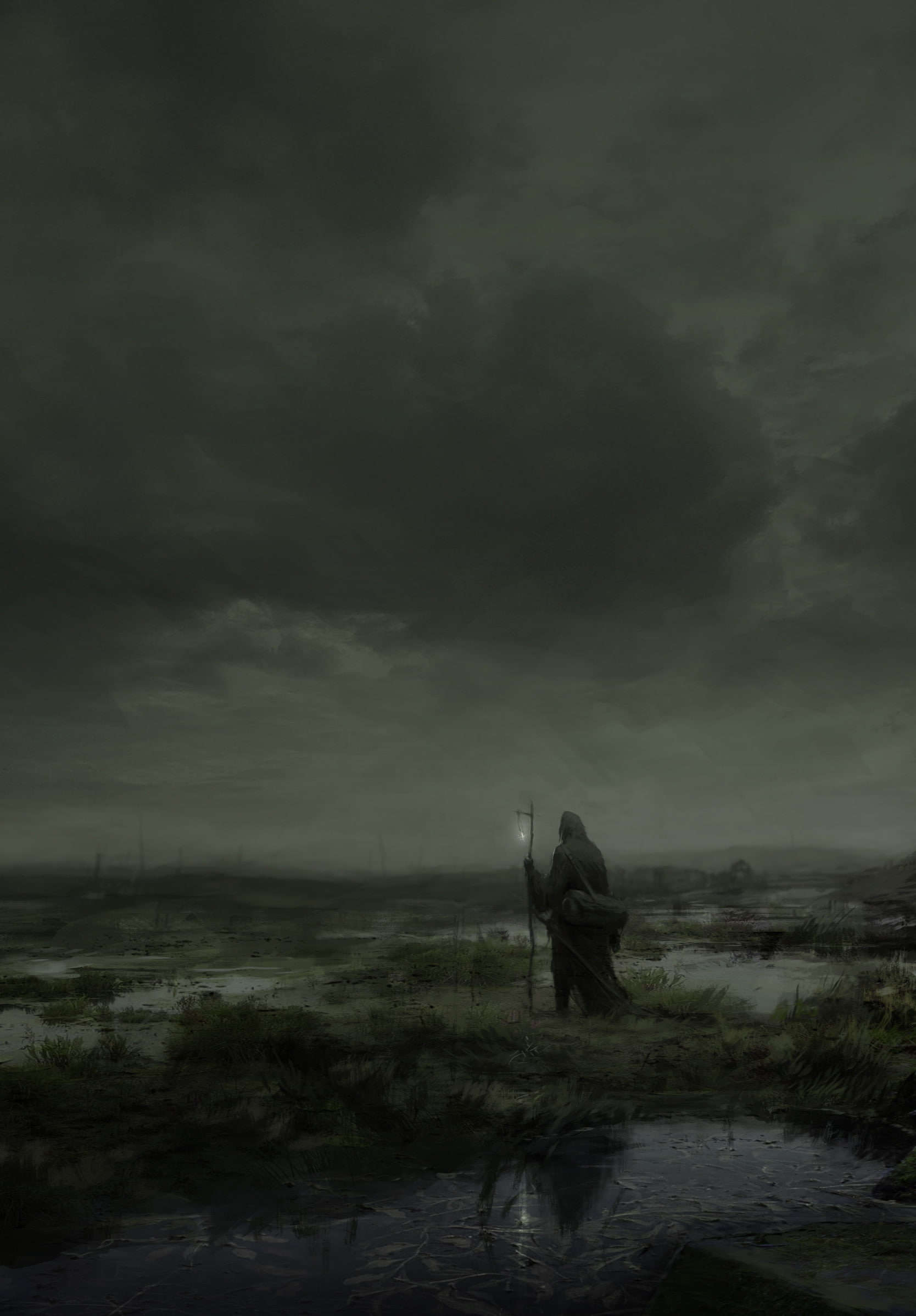 1080P, mantle, fog, art, loneliness, gloomy, wanderer, Phone HD Wallpaper