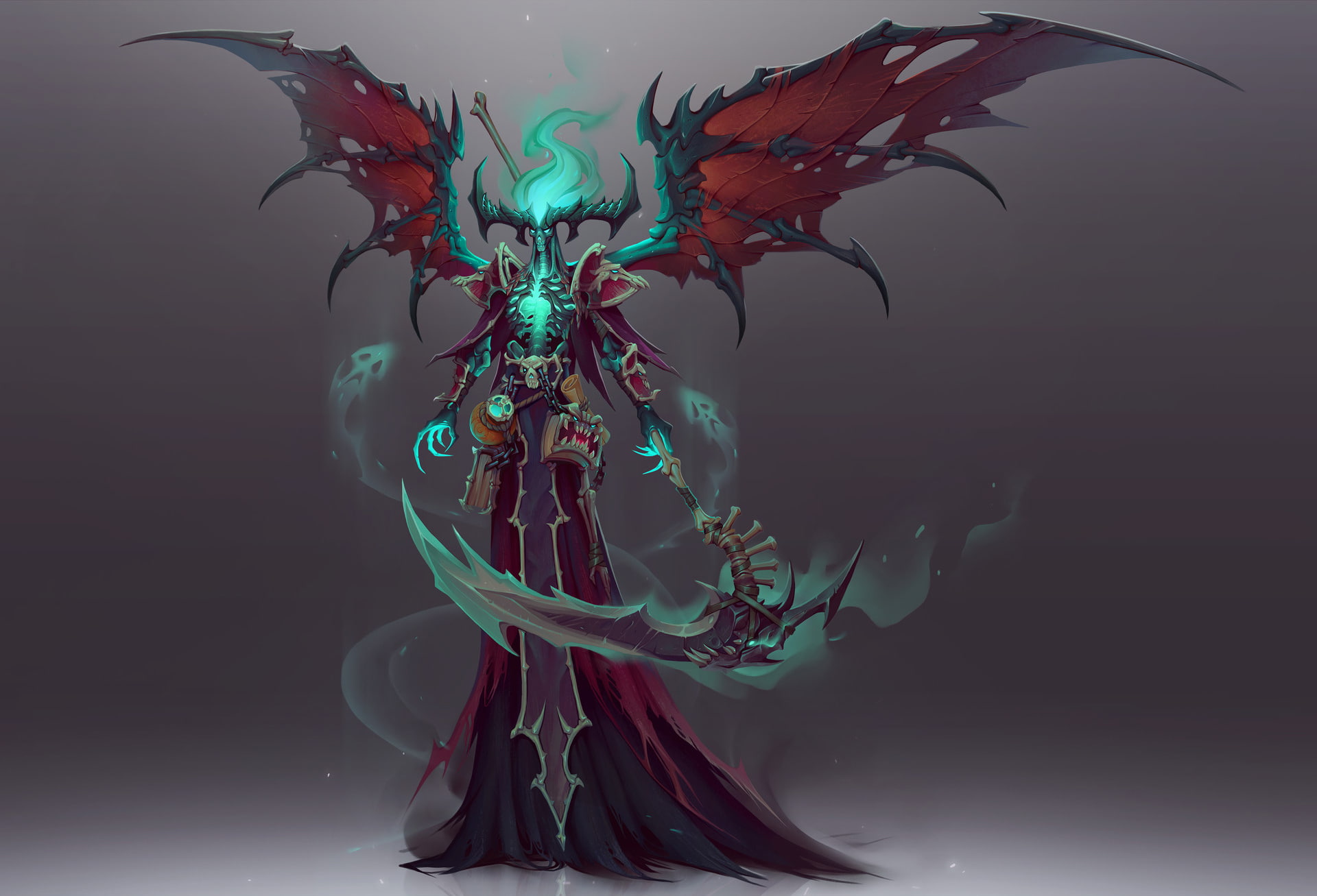 reaper, mantle, sickle, 1080P, drawing, skeleton, dress, ghost, Dark Wings, HD Wallpaper