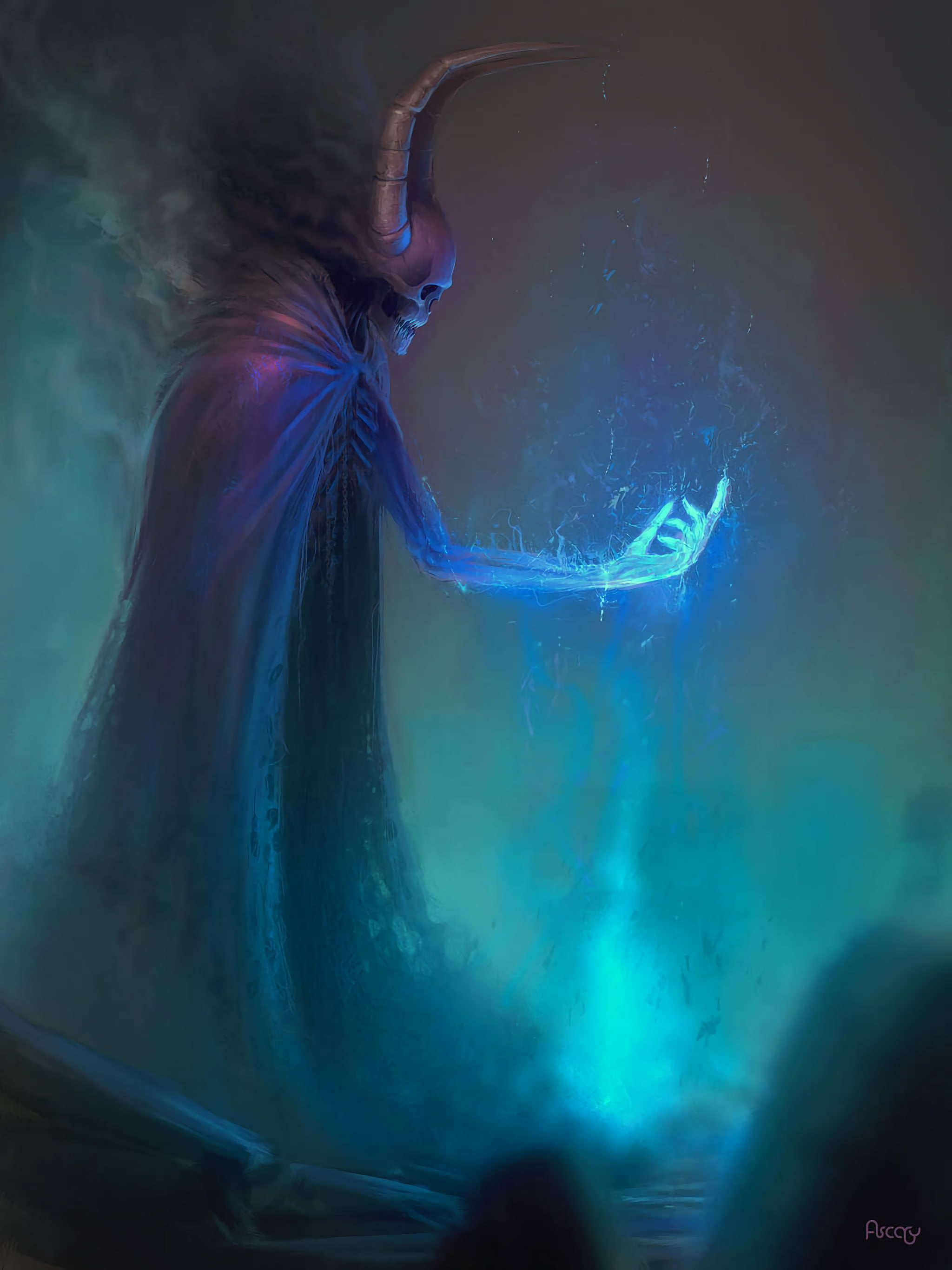 mantle, skeleton, 2K, hand, skull, art, horns, Phone HD Wallpaper