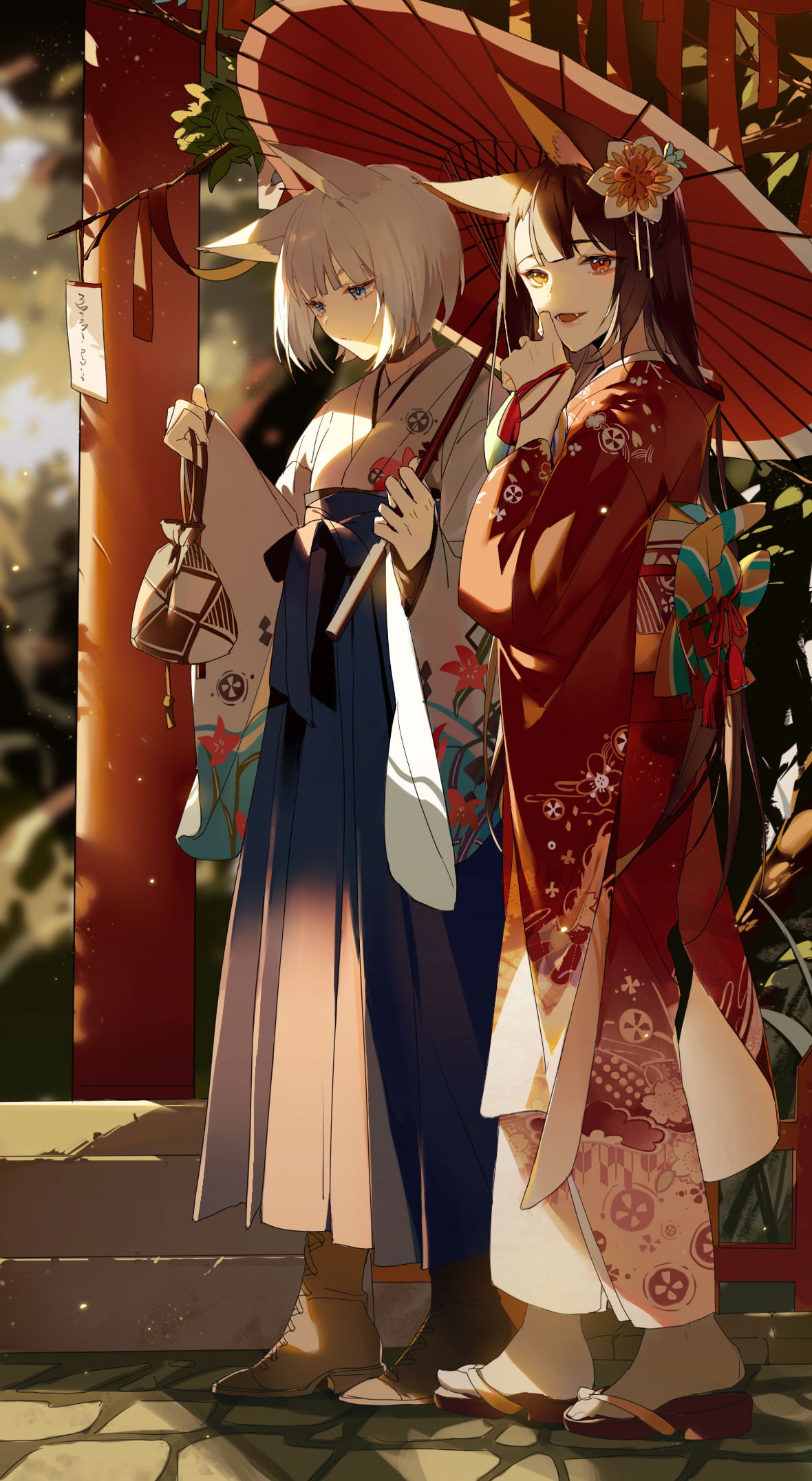 1080P, anime, Kaga (Azur Lane), anime girls, portrait display, yukata, Akagi (Azur Lane), Azur Lane, Phone HD Wallpaper