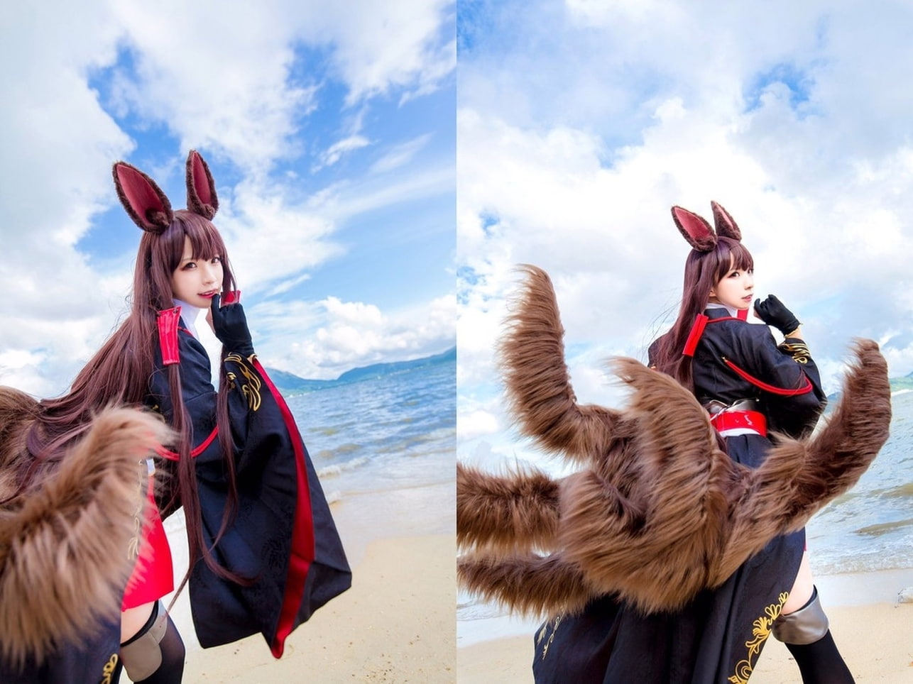 two people, adult, asian cosplayer, Akagi, females, clothing, leisure activity, water, nature, 720P, winter, togetherness, sky, young women, warm clothing, HD Wallpaper