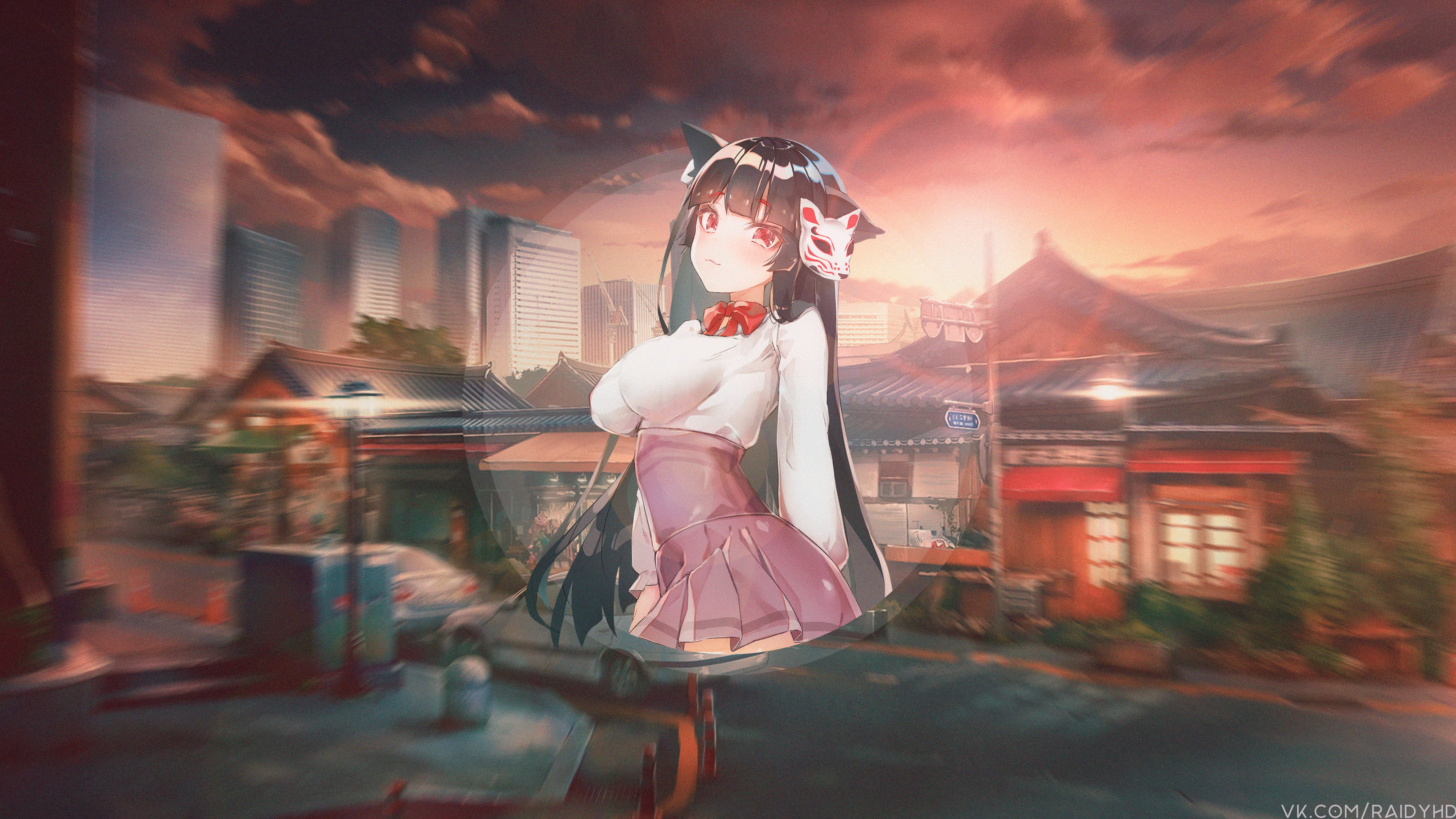 anime girls, 4K, picture-in-picture, Akagi (Azur Lane), Azur Lane, Japan, sunset, anime, HD Wallpaper