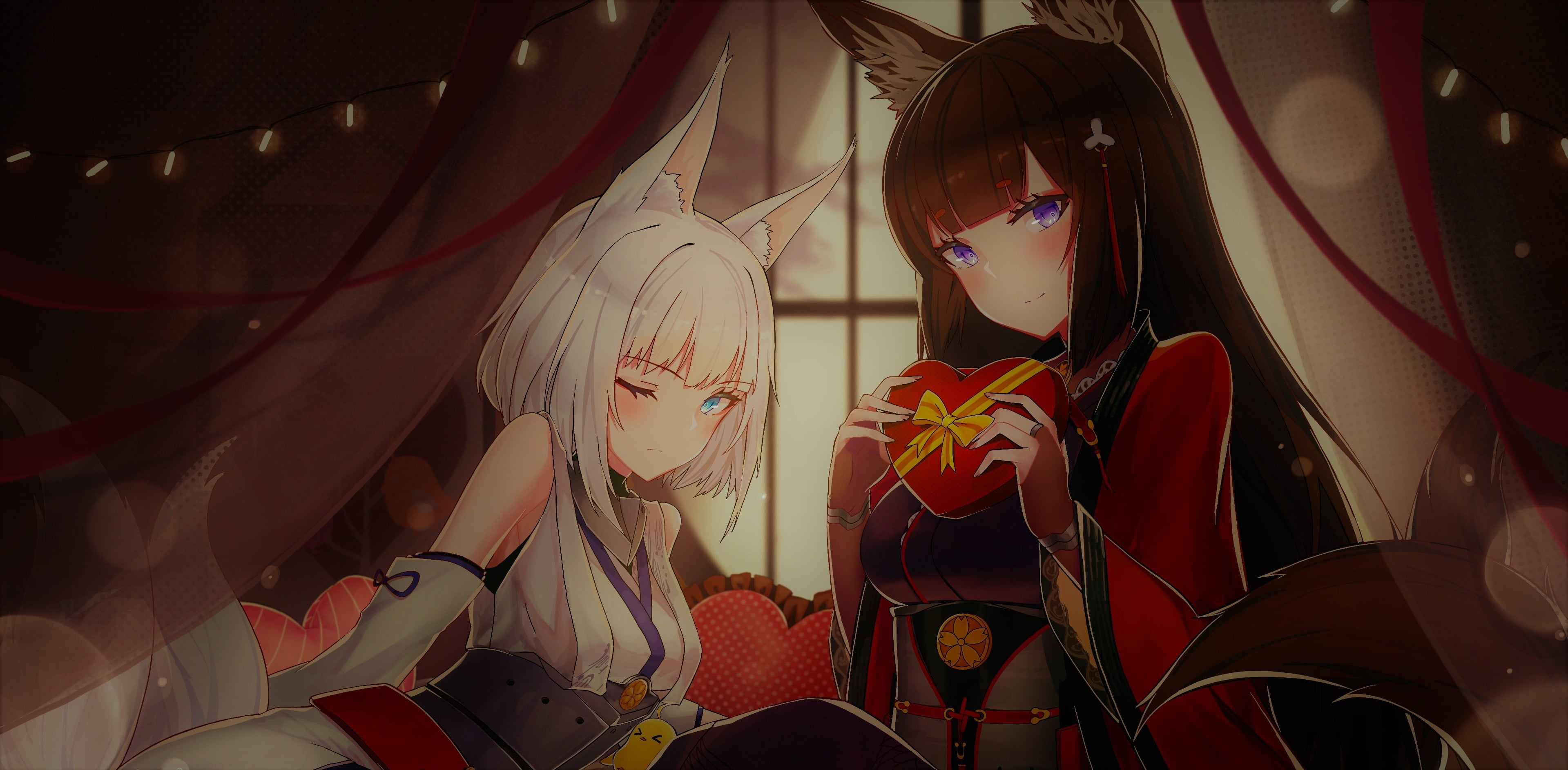 Wink, Azur Lane, Animal Ears, 2K, Amagi (Azur Lane), Anime, Kaga (Azur Lane), HD Wallpaper