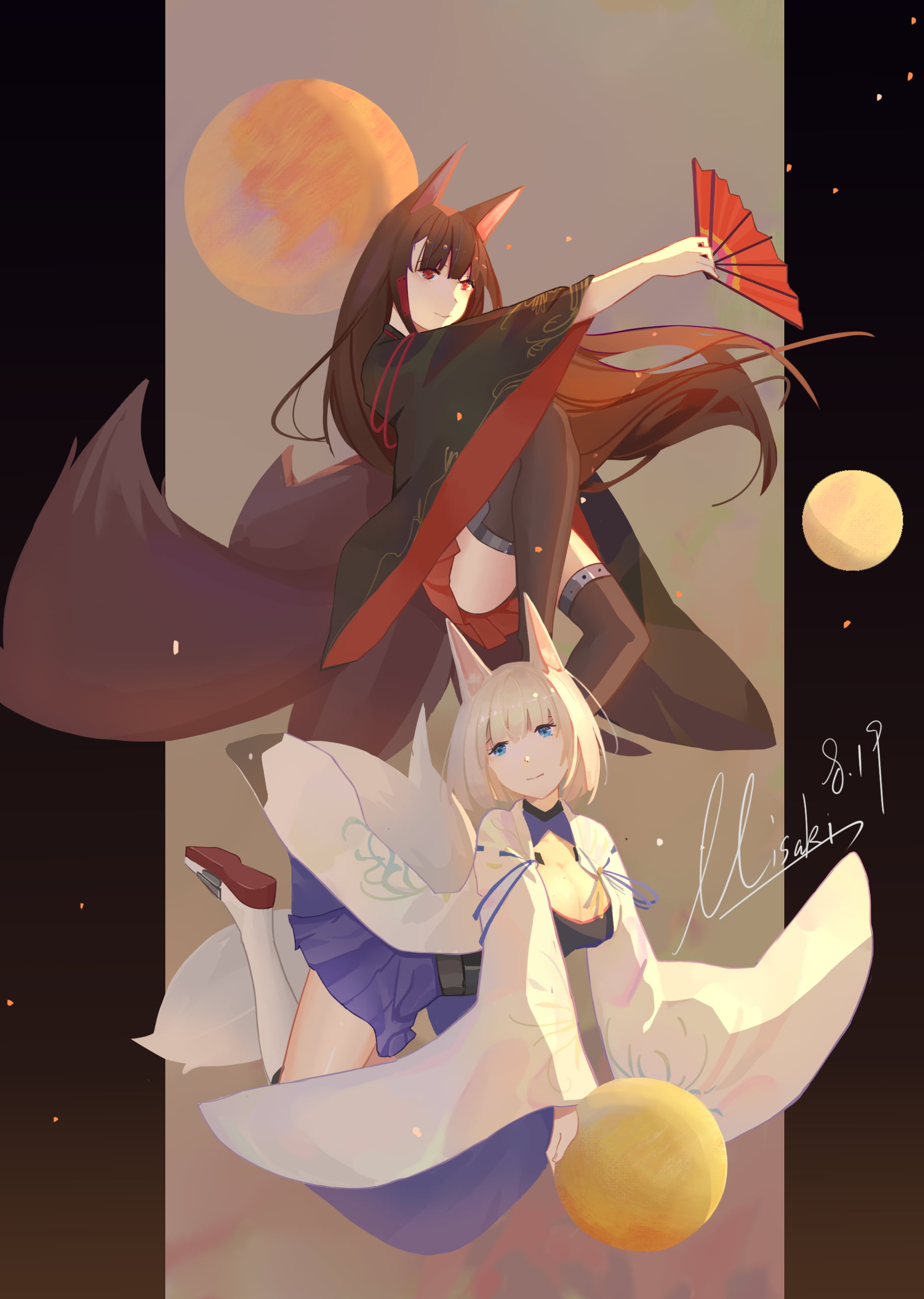 2K, anime girls, Kaga (Azur Lane), Amagi (Azur Lane), misakisutsu, Azur Lane, anime, Phone HD Wallpaper