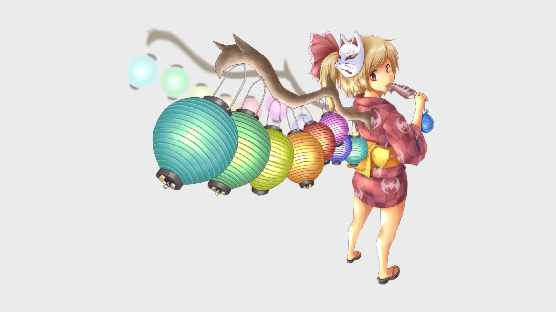 touhou, Flandre Scarlet, 1080P, yukata, anime, Fox Mask, Anime Girls, HD Wallpaper