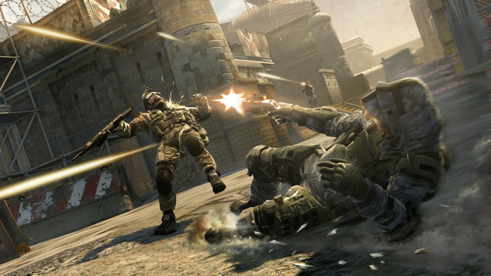 fighting, architecture, government, first-person shooter, Crytek, sunlight, armed forces, building exterior, aggression, 1080P, men, group of people, motion, HD Wallpaper