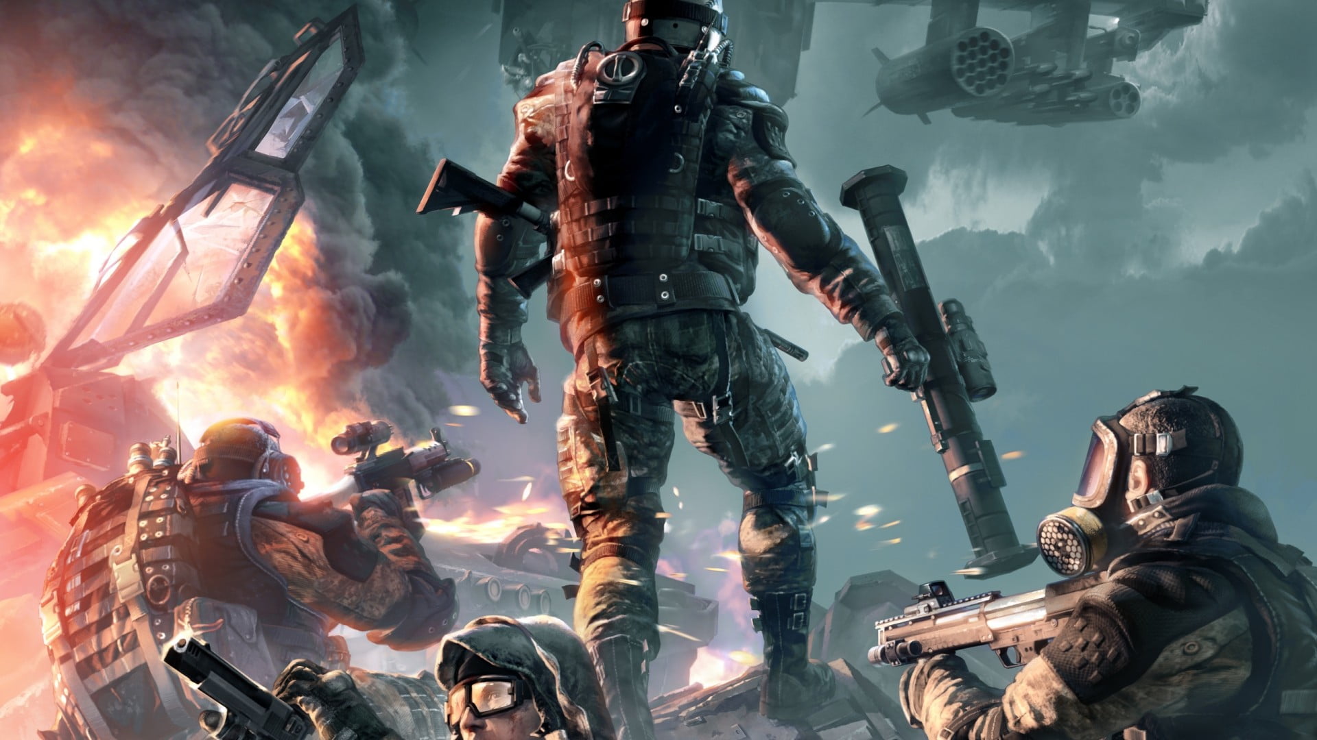 Warface, arms raised, celebration, event, outdoors, lifestyles, Crytek, technology, communication, water, military, crowd, smoke - physical structure, adult, HD Wallpaper