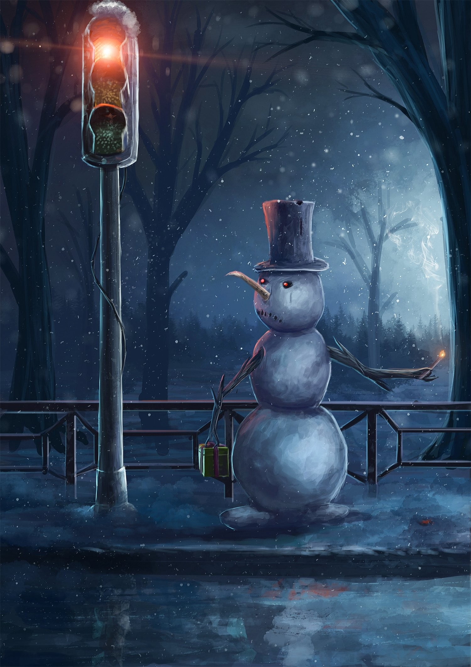 ice, art, hat, black, traffic lights, astronomy, back lit, 1080P, sky, lighting equipment, dusk, snow, outdoors, illuminated, no people, electric lamp, Phone HD Wallpaper