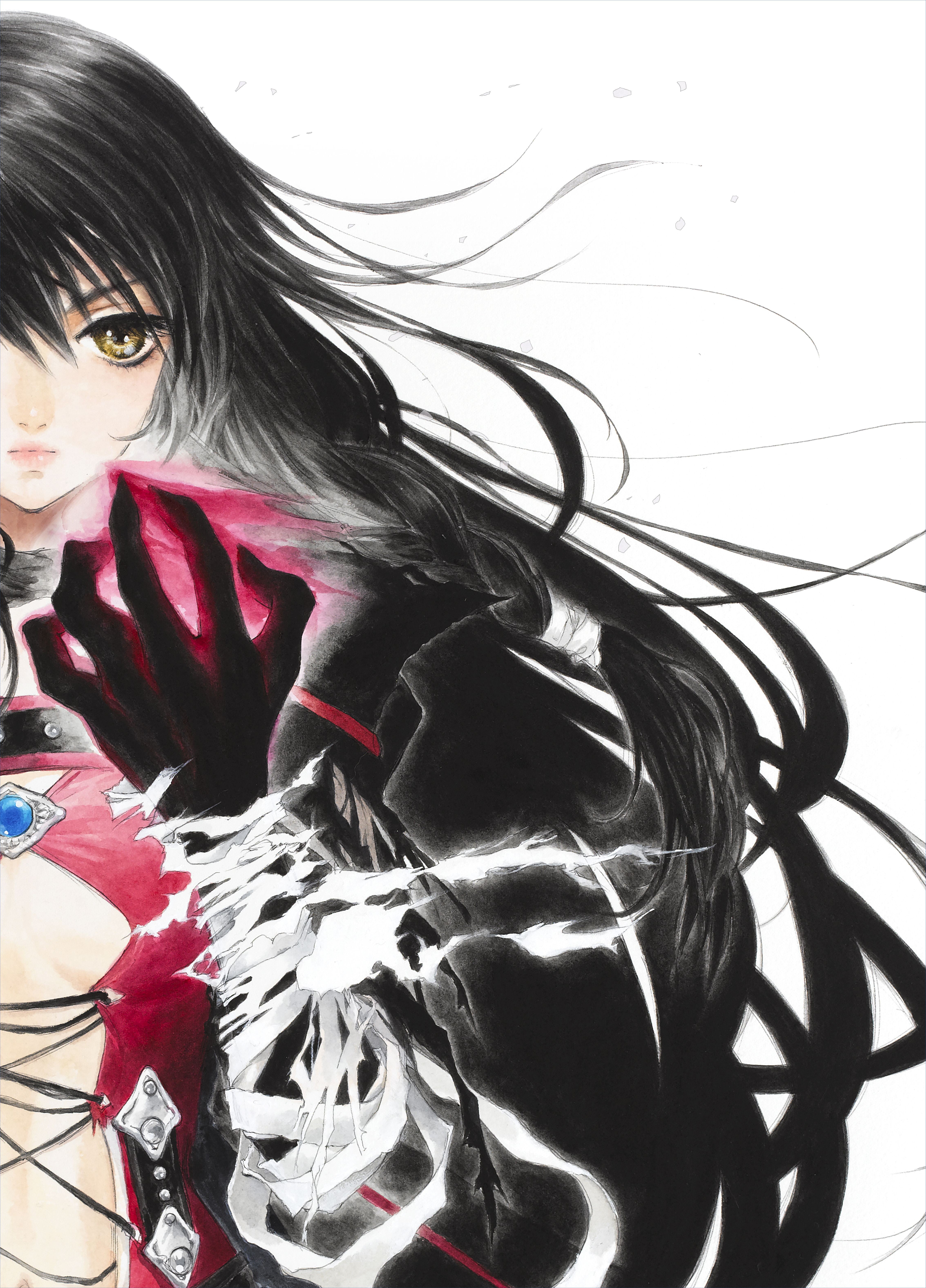 top, lifestyles, Tales of Series, young women, hairstyle, nature, females, black, looking at camera, adult, white background, Tales of Berseria, red, portrait, Phone HD Wallpaper