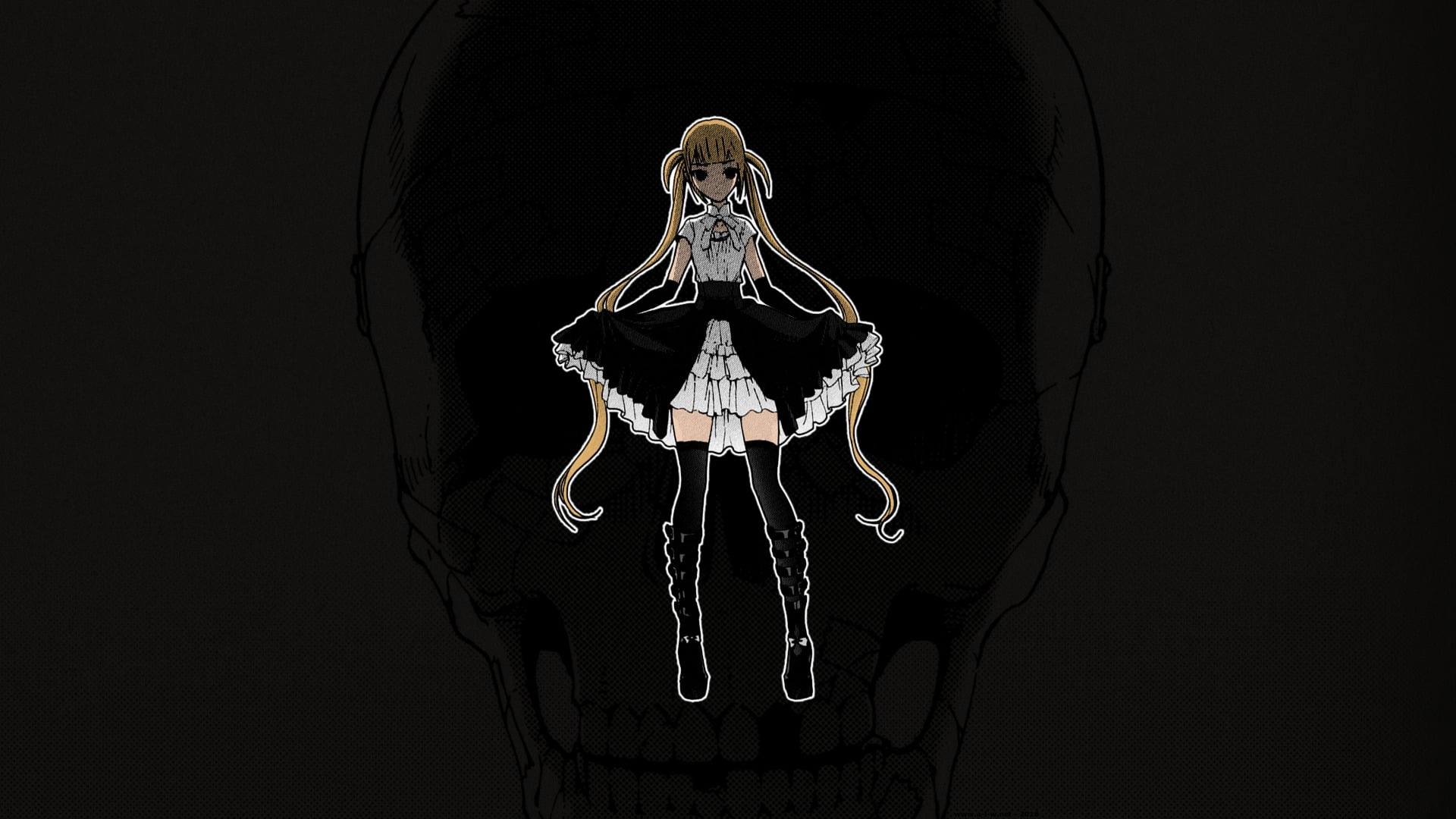 studio shot, anime girls, girl, long hair, black color, bone, representation, indoors, animal wildlife, background, black, hanging, Mai Kirame, cut out, HD Wallpaper