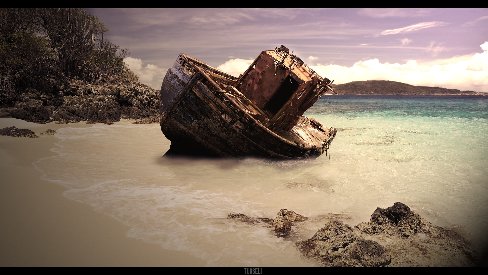 obsolete, sky, nature, ship, sinking, abandoned, shipwreck, 1080P, tranquility, sea, beauty in nature, transportation, auto post production filter, no people, HD Wallpaper