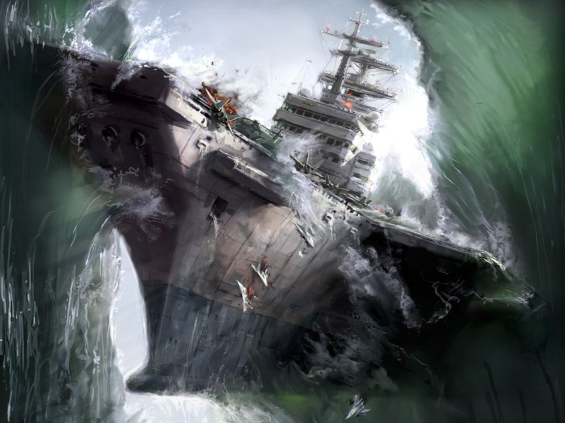 aircraft carrier, motion, flowing, digital composite, craft, sinking, no people, day, travel, military, architecture, passenger craft, artwork, transportation, HD Wallpaper