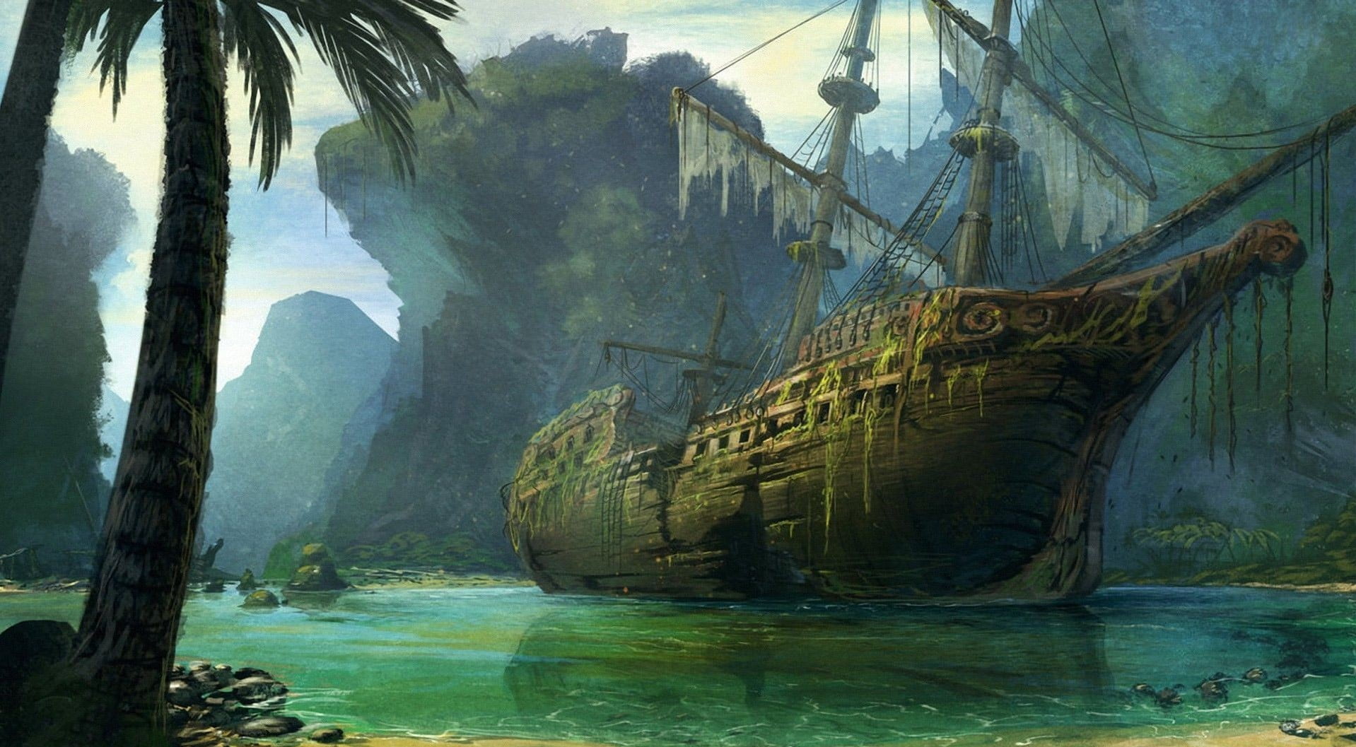 land, plant, scenics - nature, non-urban scene, wreck, shipwreck, sea, 720P, illustration, transportation, outdoors, ship, water, nature, no people, trunk, HD Wallpaper