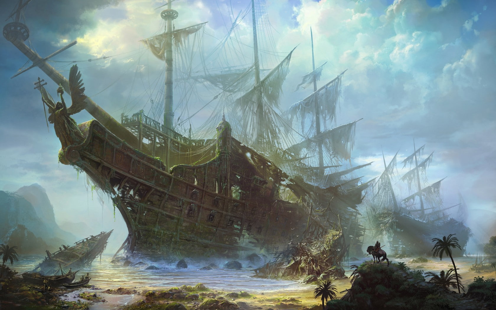sea, shipwreck, 720P, old ship, fantasy art, HD Wallpaper