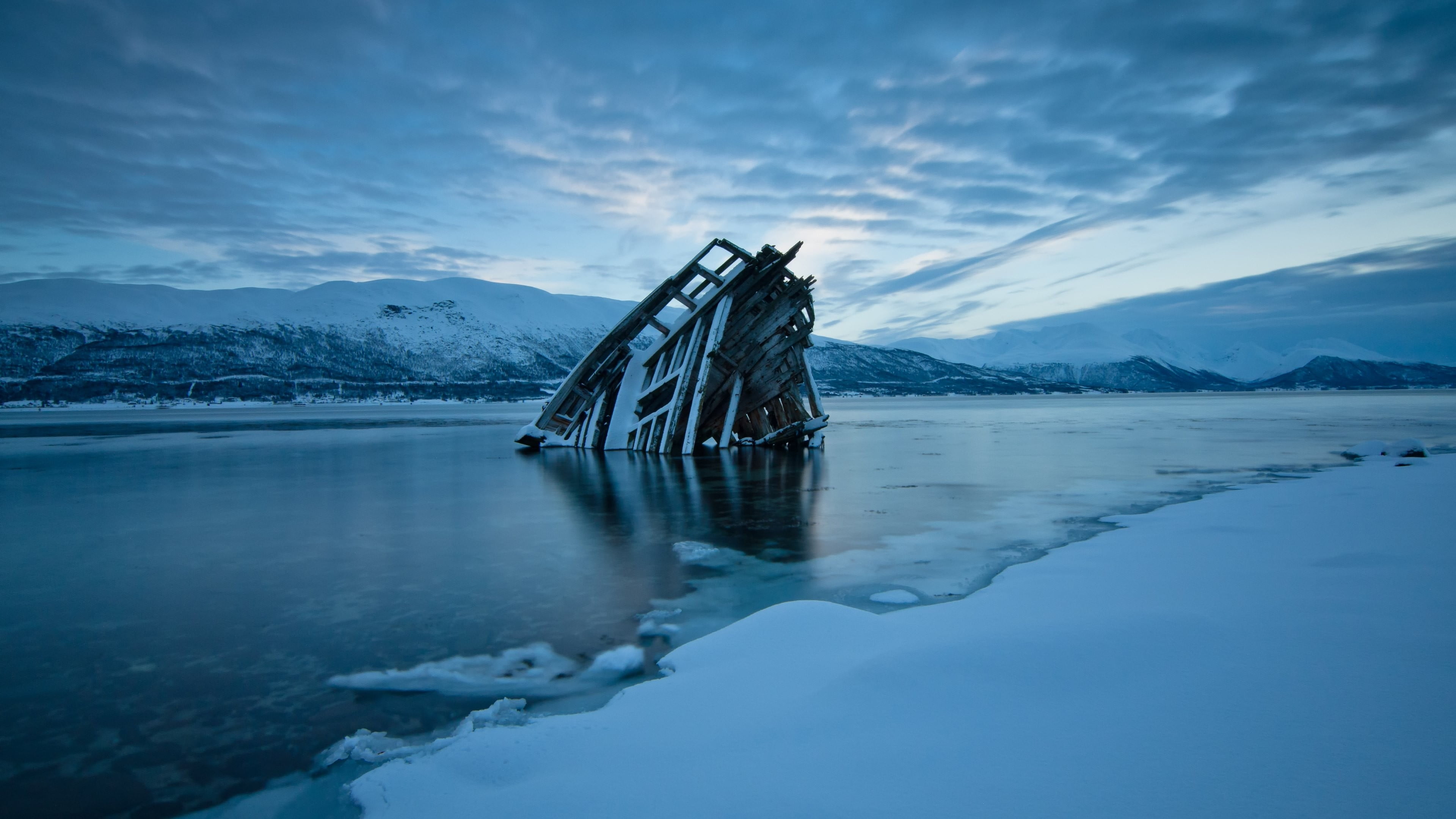 architecture, beauty in nature, snow, clouds, reflection, evening, sky, frozen river, body, scenics - nature, landscape, lake, no people, winter, ice, non-urban scene, HD Wallpaper