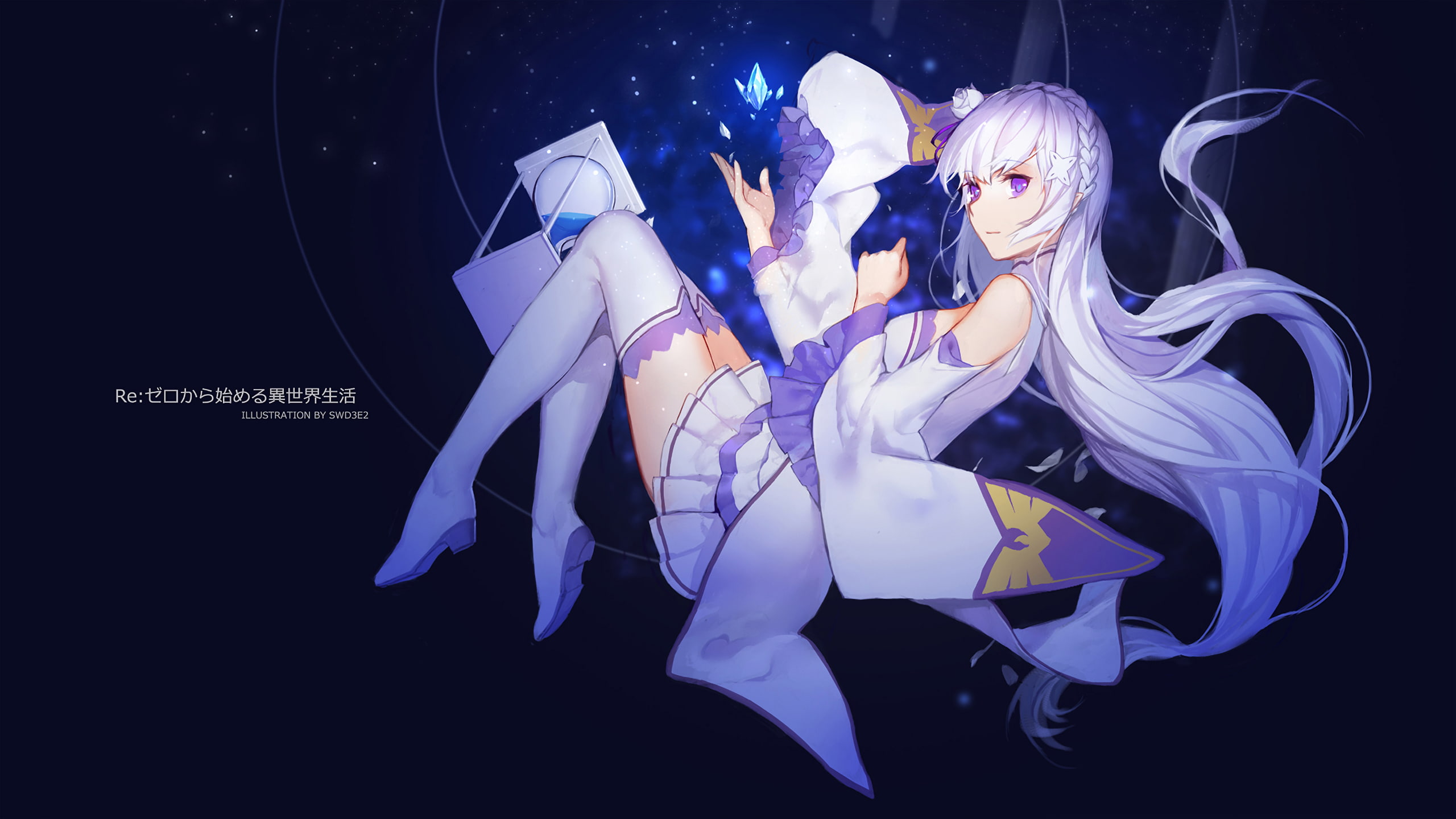 night, artwork, blue background, 2K, Re:Zero Kara Hajimeru Isekai Seikatsu, studio shot, motion, arts culture and entertainment, hairstyle, nightlife, HD Wallpaper