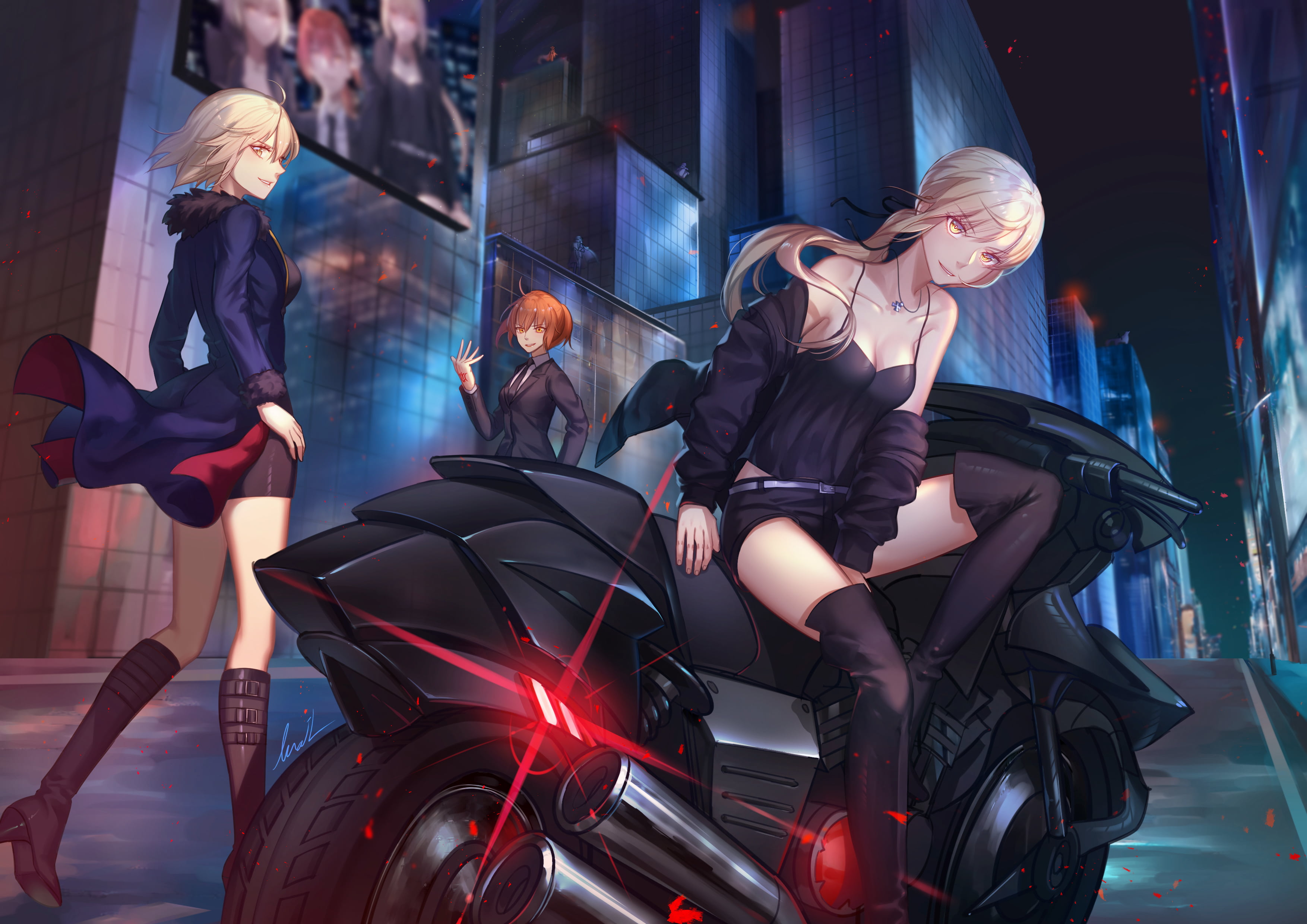Artoria Pendragon (Alter), Fate Series, Fujimaru Ritsuka, Fate/Grand Order, 2K, Bike, Avenger (Fate/Grand Order), Jeanne dArc Alter, Saber Alter, HD Wallpaper