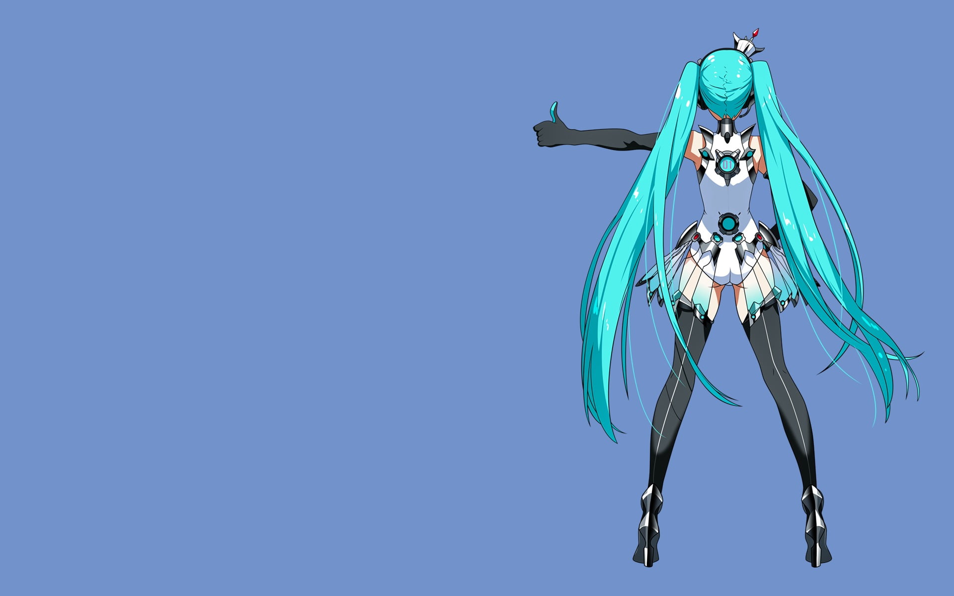 simple background, sky, haired, nature, Goodsmile Racing, Hatsune Miku, 1080P, day, thigh-highs, close-up, vector art, decoration, copy space, low angle view, HD Wallpaper