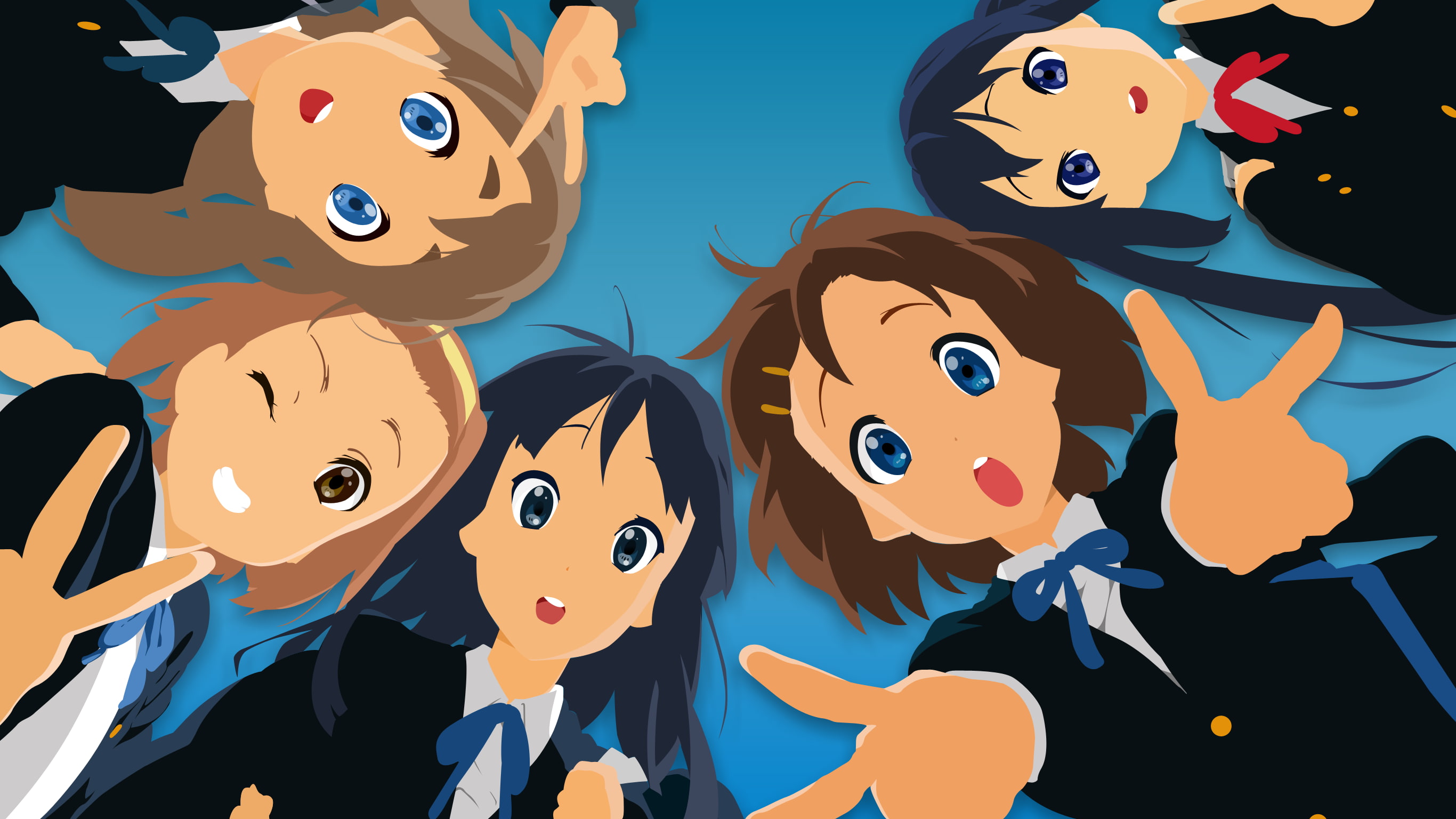 smiling, art and craft, K-ON!, emotion, Akiyama Mio, arts culture and entertainment, representation, toy, celebration, mammal, peace sign, Nakano Azusa, HD Wallpaper