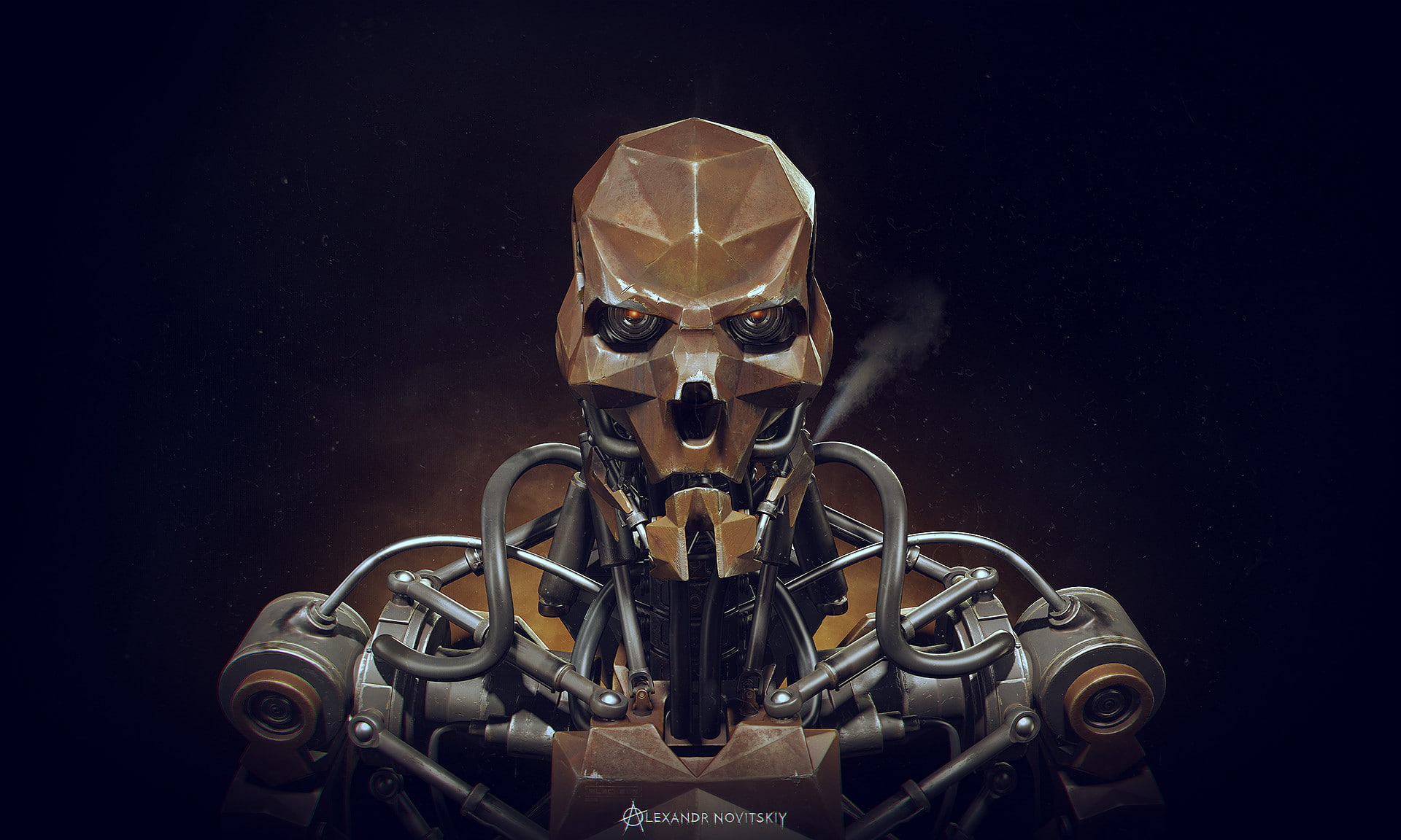 machinery, protection, 3D, safety, old, men, human body part, looking at camera, technology, indoors, machine, portrait, science, adult, black background, HD Wallpaper