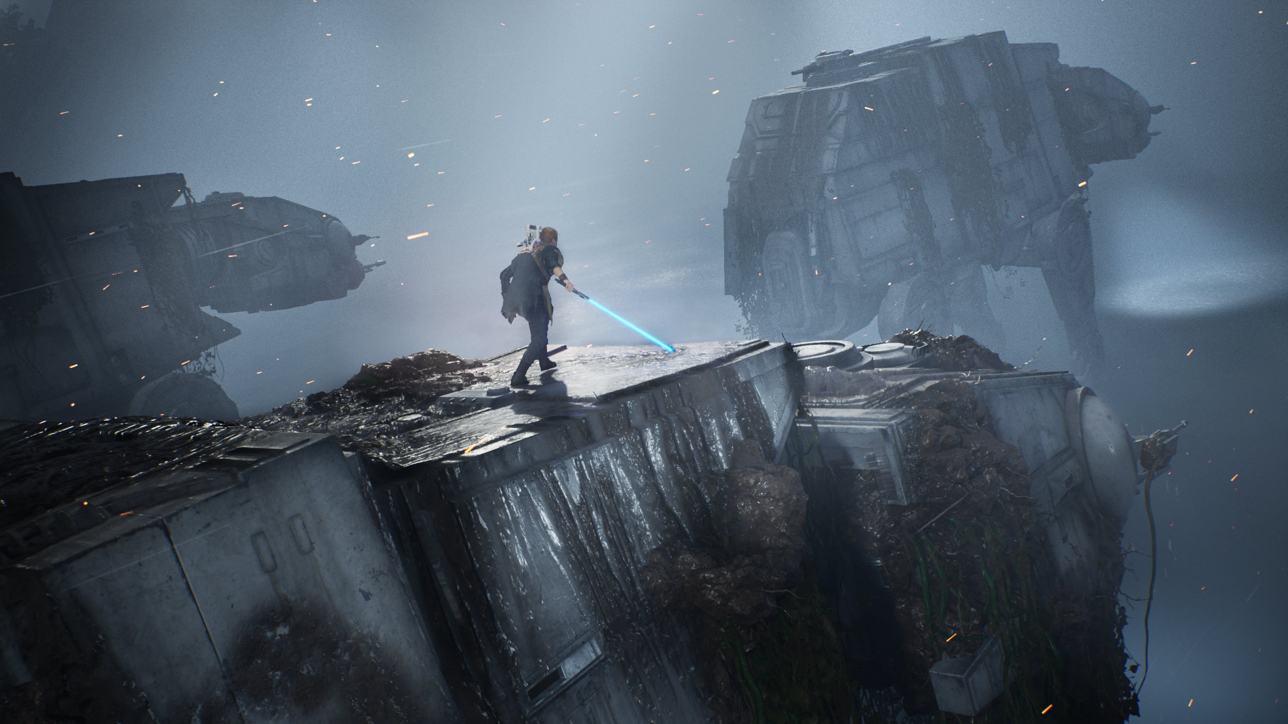 2K, Lightsaber, Star Wars Jedi: Fallen Order, AT-AT Walker, Cal Kestis, Star Wars, HD Wallpaper