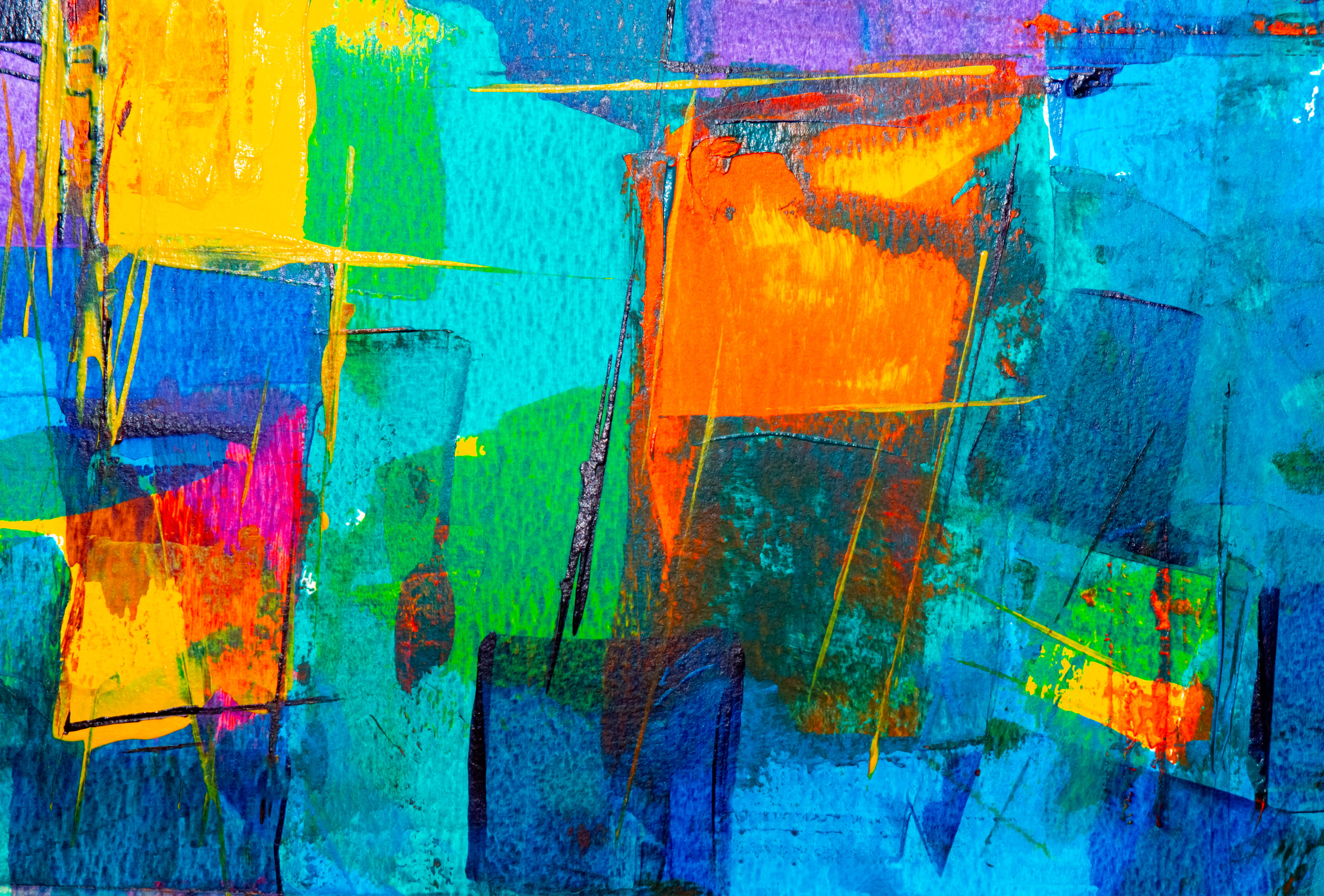 splash, chaos, craft, texture, wall art, design, acrylic, no people, stain, watercolor, messy, sooty, blue, wall - building feature, full frame, vibrant color, HD Wallpaper