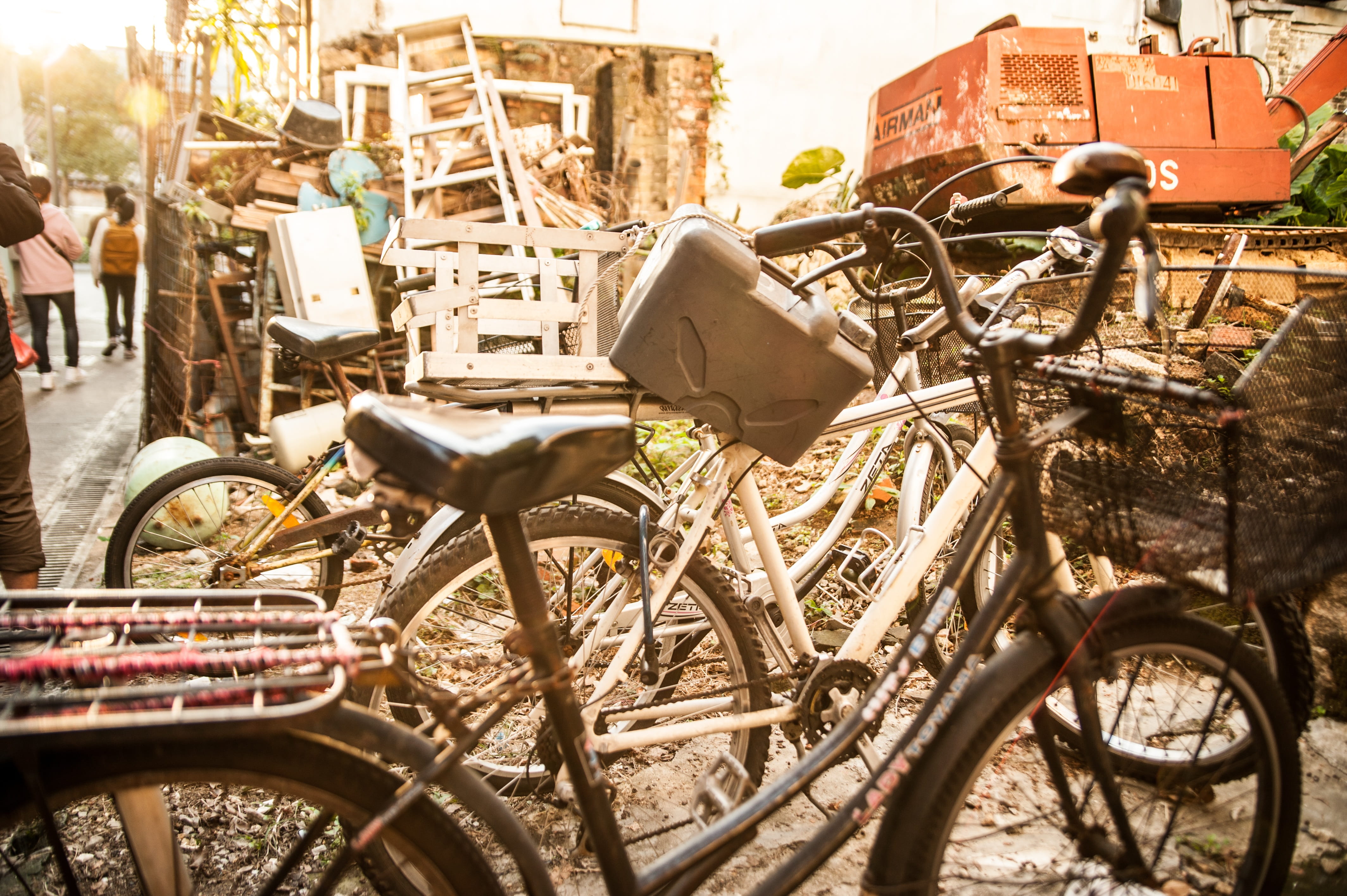 building exterior, light, bike, ruined, mood, outdoors, obsolete, 4K, junkyard, run-down, no people, built structure, abandoned, quiet, deterioration, HD Wallpaper