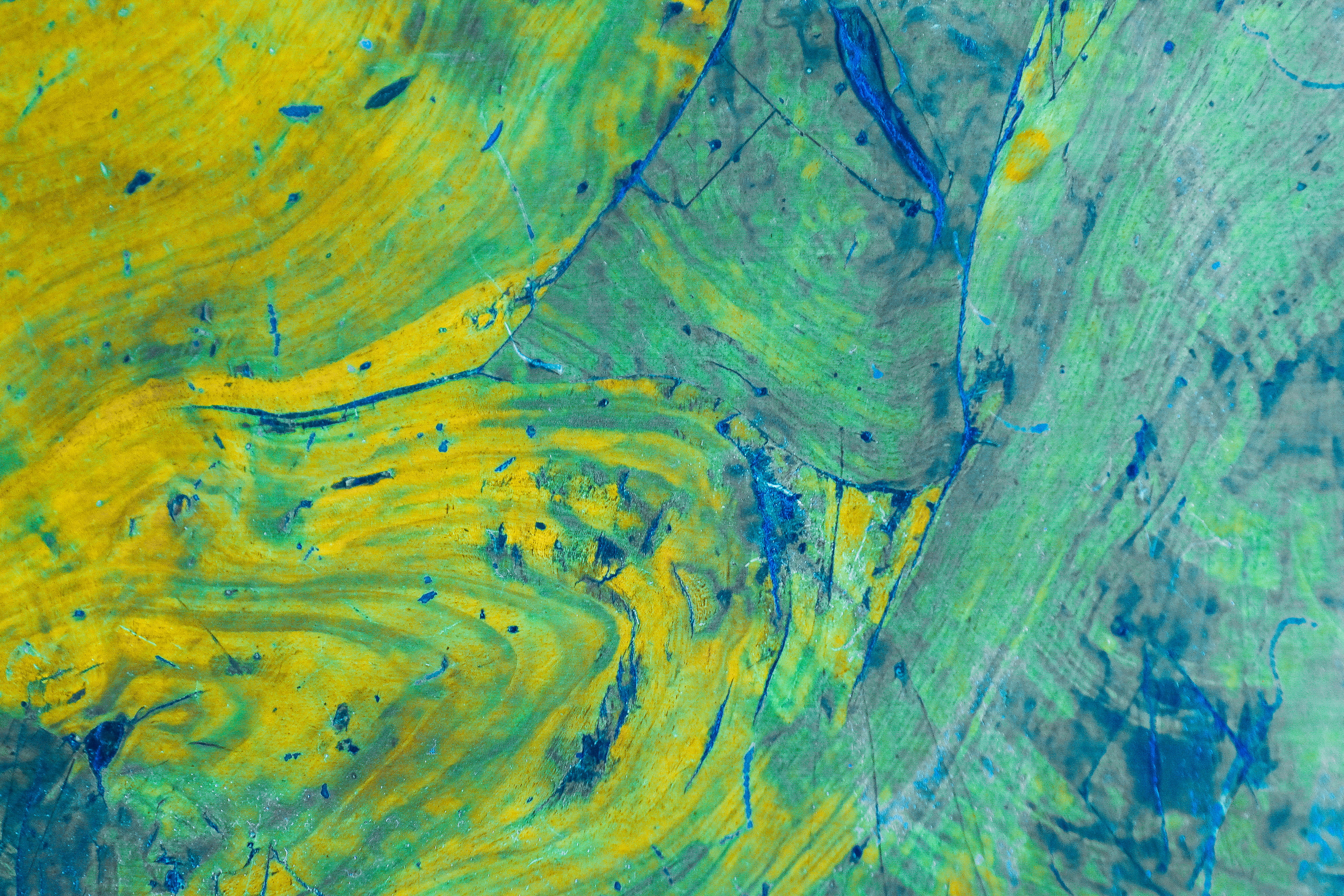 multi colored, art, 4K, yellow, backgrounds, day, vibrant color, nature, textured, paint, upward, modern art, mistery, infinity, blue, rock, HD Wallpaper