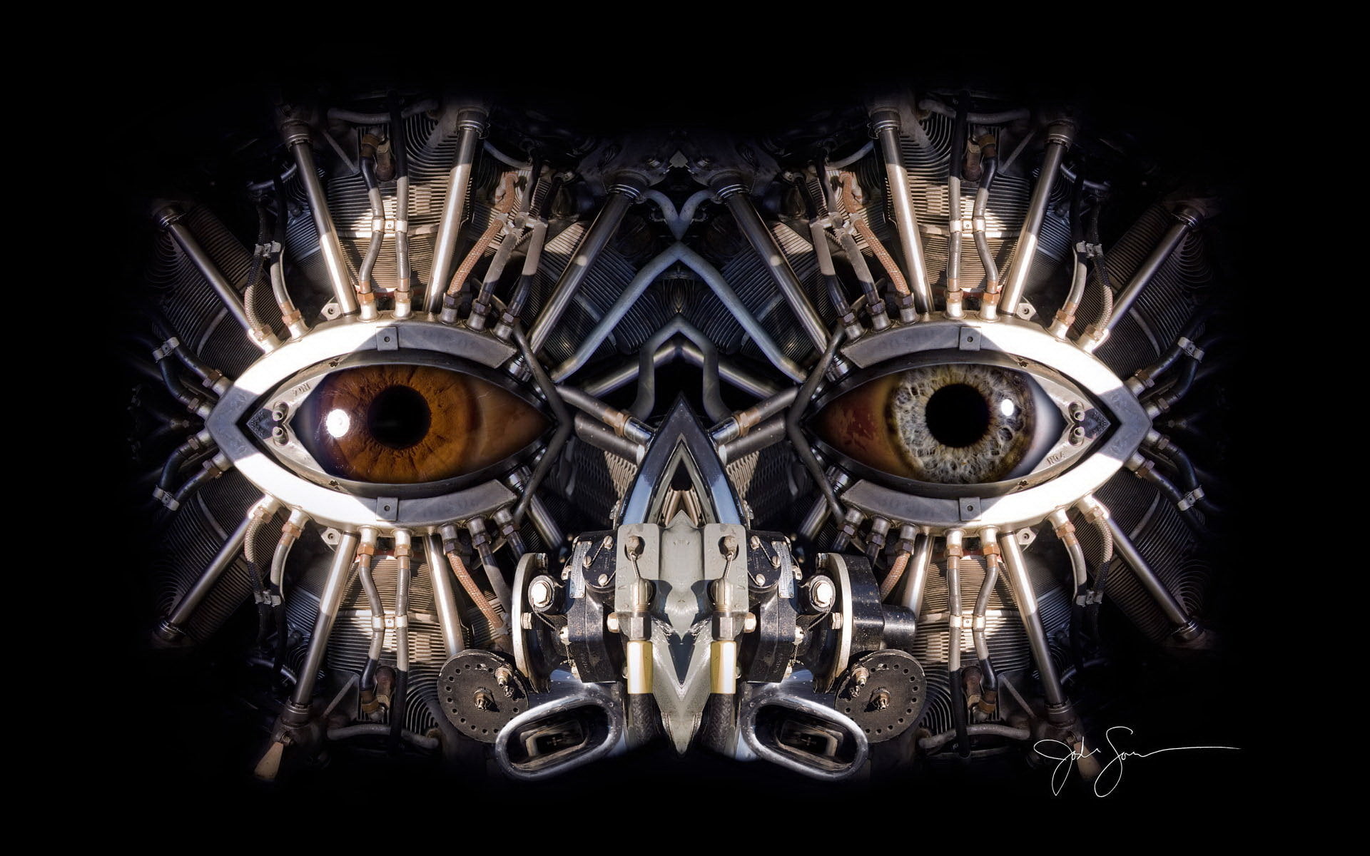 cut out, cyborg, symmetry, indoors, eyesight, people, black background, 1080P, metal, silver, digital, eye, science, Eyes, single object, healthcare and medicine, HD Wallpaper
