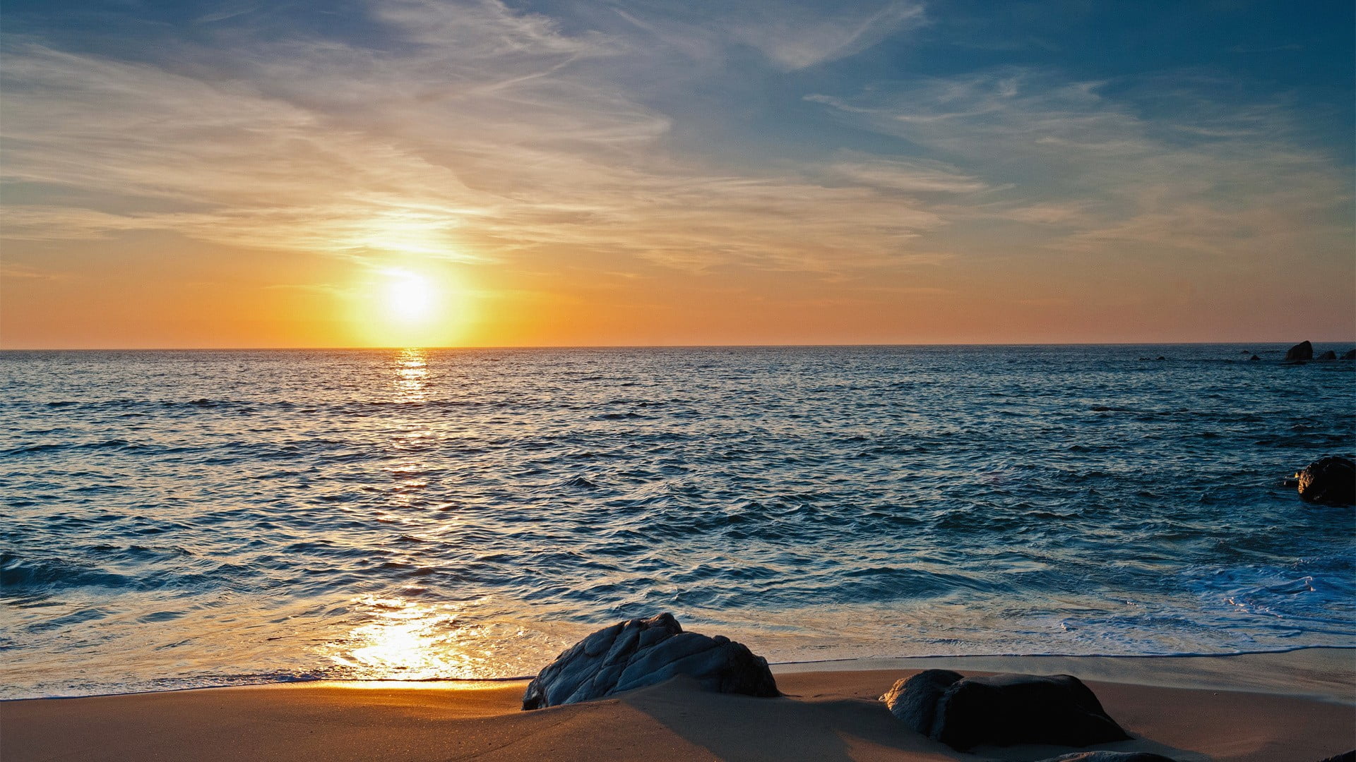 tranquil scene, non-urban scene, sunset, sea, cloud - sky, sun, sky, beach, scenics - nature, horizon, tranquility, beauty in nature, water, 1080P, outdoors, HD Wallpaper