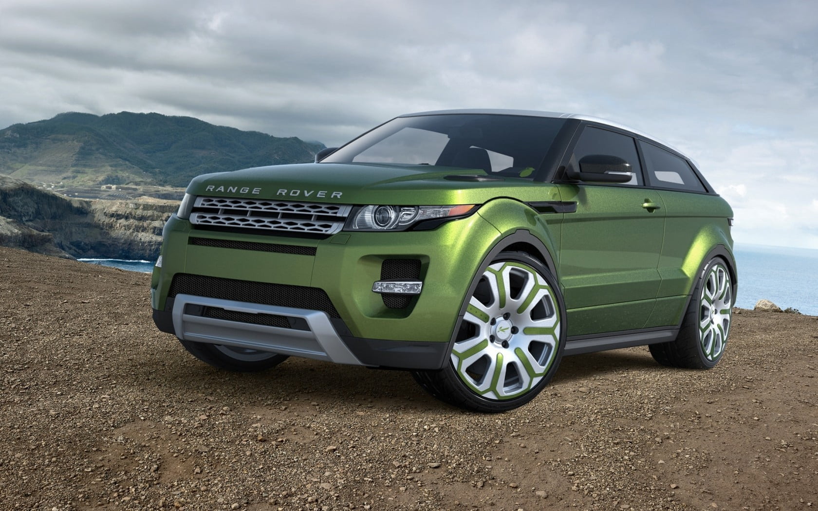 landscape, travel, auto, mountain, reflection, shiny, cloud - sky, street, evoque, luxury, sports Car, driving, suv, green, wheel, crossover Utility Vehicle, HD Wallpaper