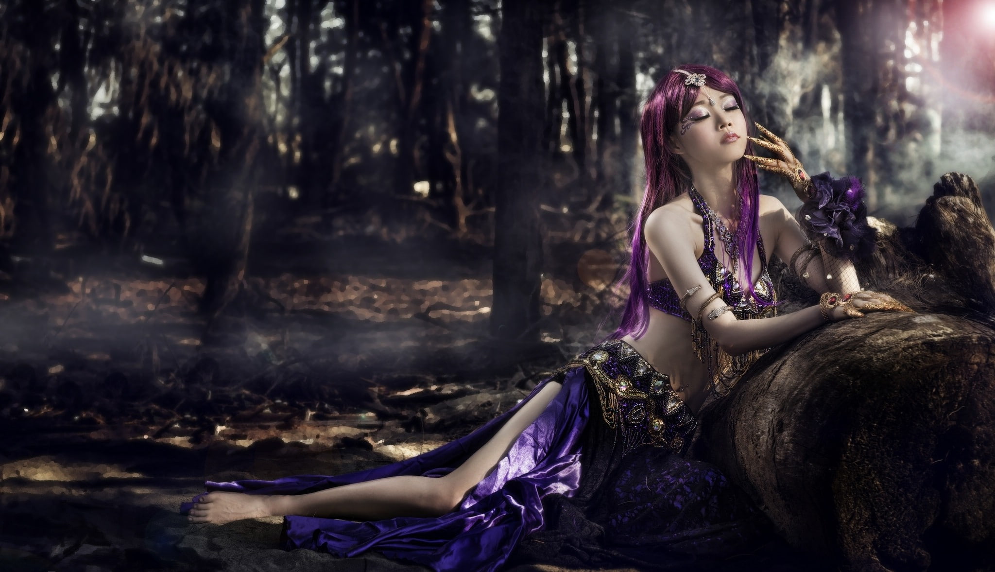 1080P, fantasy girl, model, purple hair, women, Asian, HD Wallpaper
