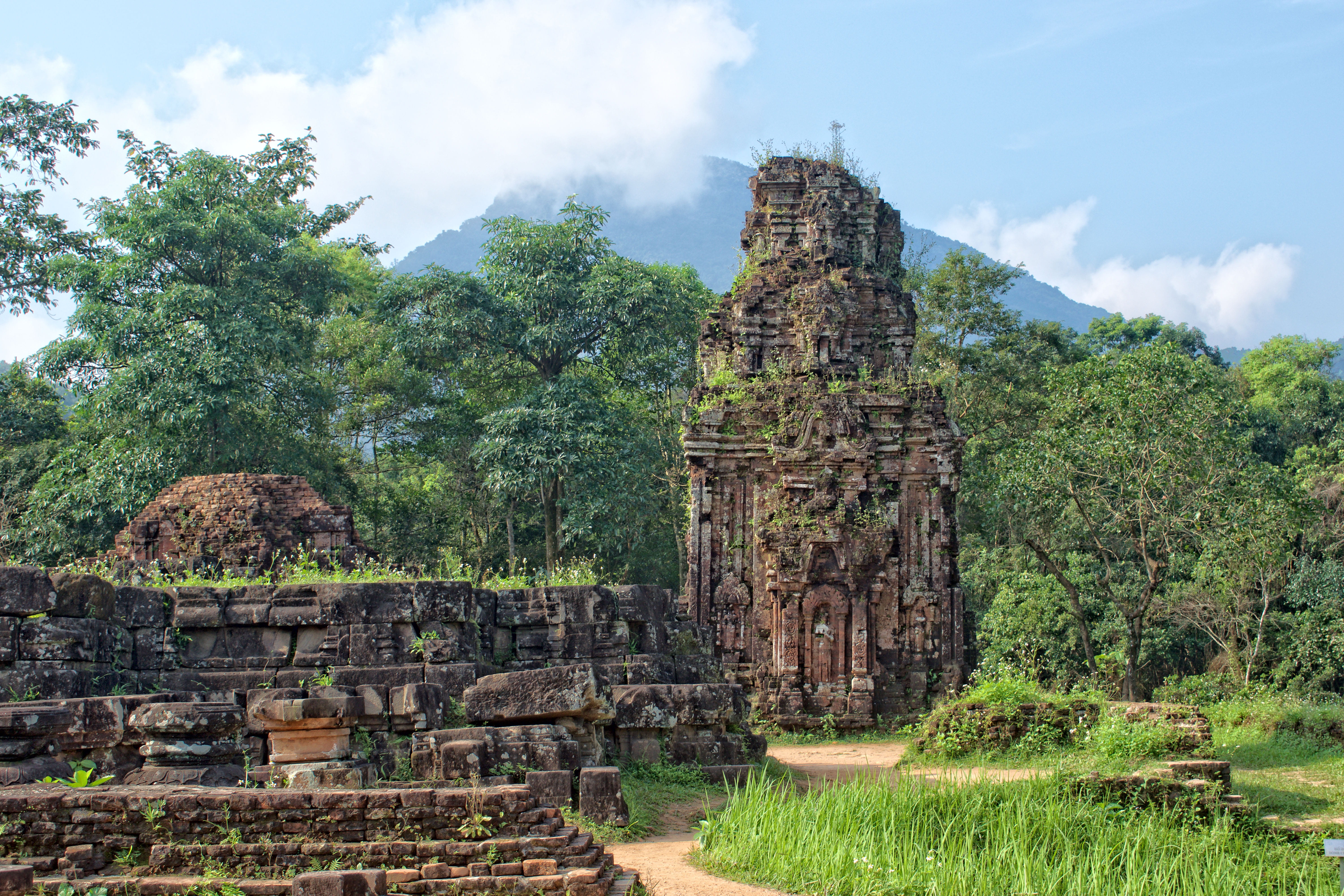 ruined, travel destinations, building, tower, sky, mountain, my son, ancient civilization, 5K, built structure, vietnam, belief, temple, outdoors, angkor, HD Wallpaper