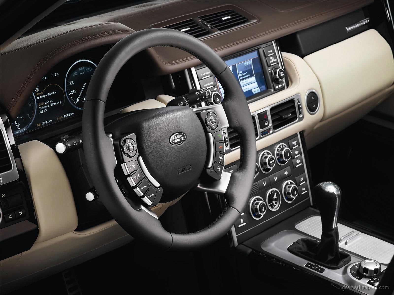 2010, wheel, range, land, rover, steering, interior, 720P, black, land rover, cars, HD Wallpaper