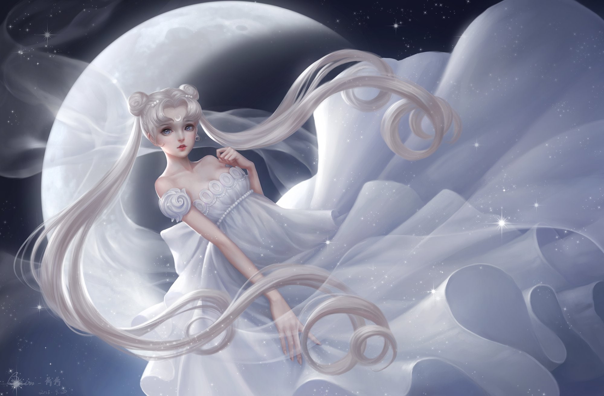 1080P, moon, dress, hair, senshi, sailor, princess, bishoujo, girl, long, HD Wallpaper