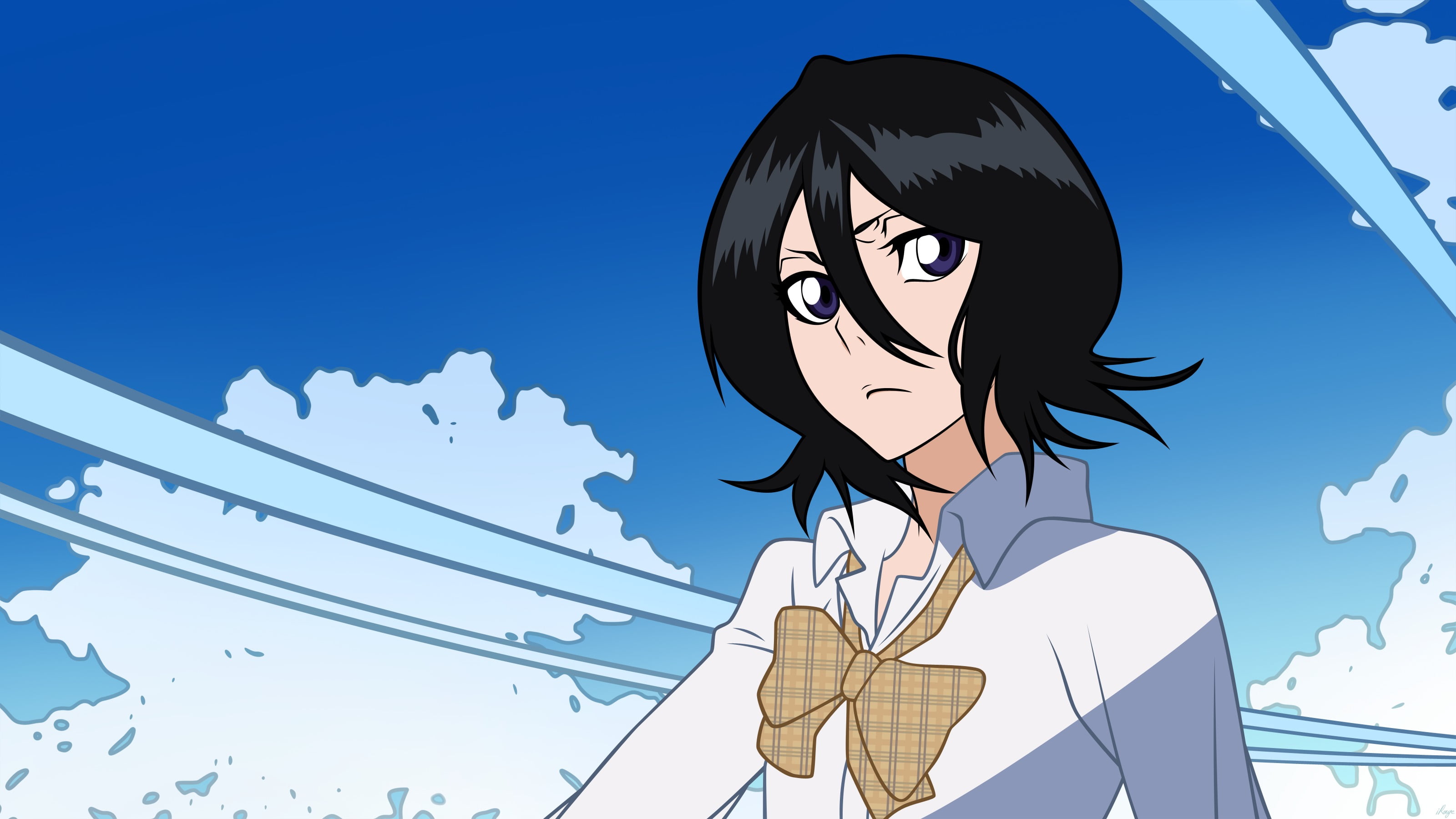 2K, day, clear sky, young adult, sunlight, real people, blue, portrait, outdoors, anime, women, communication, Bleach, nature, one person, Kuchiki Rukia, HD Wallpaper