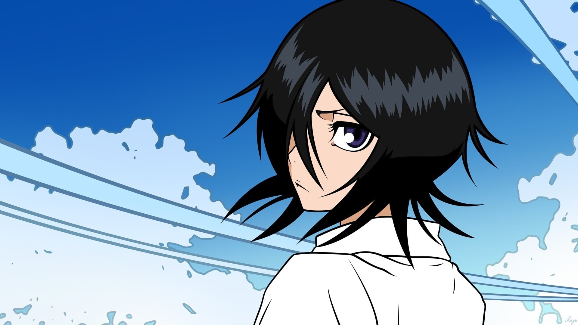 1080P, blue, Kuchiki Rukia, bird, clear sky, no people, day, male likeness, Bleach, human representation, representation, nature, low angle view, creativity, HD Wallpaper