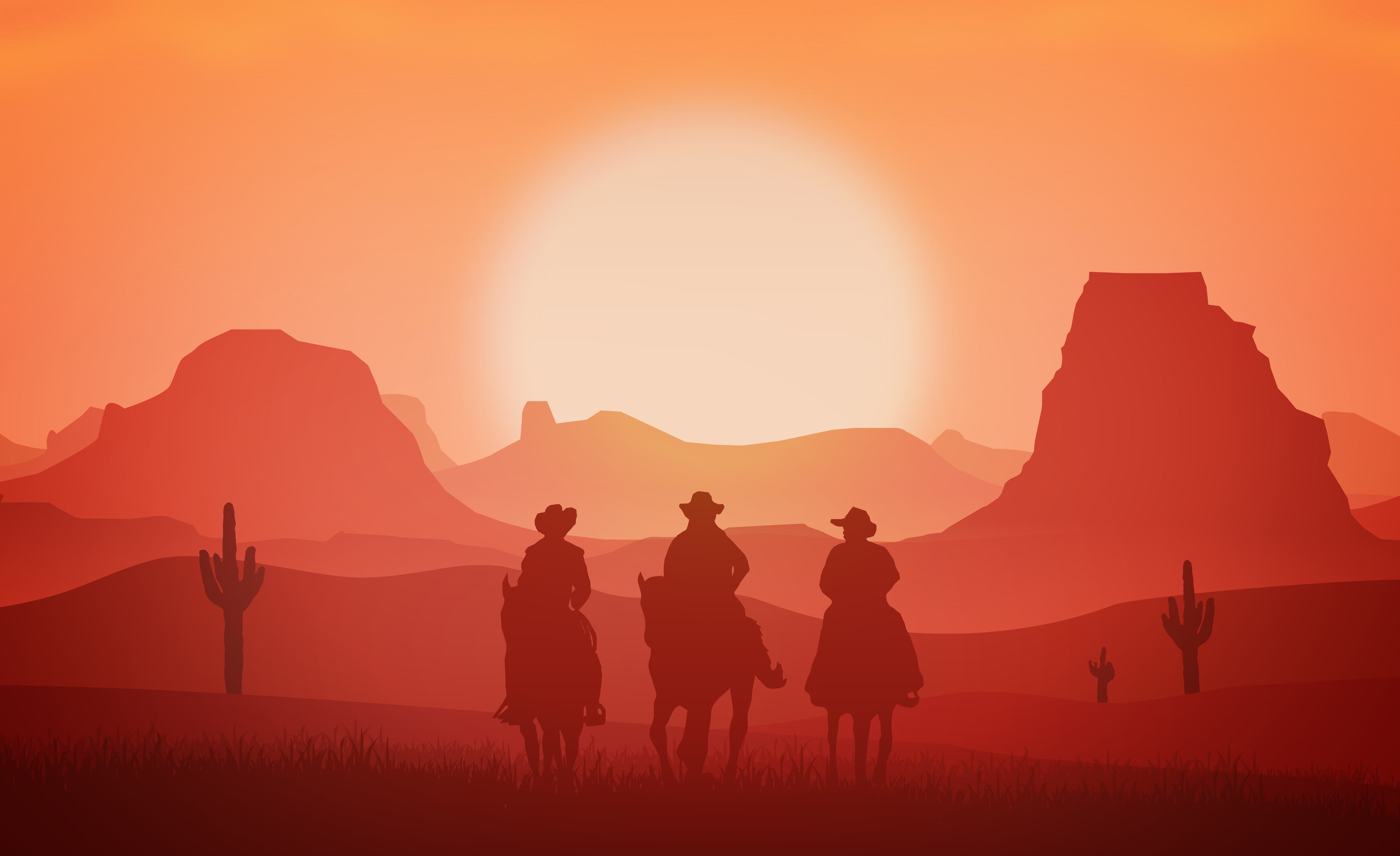 Sunset, 4K, 4K, Cowboys, Western, Horses, Wild West, HD Wallpaper