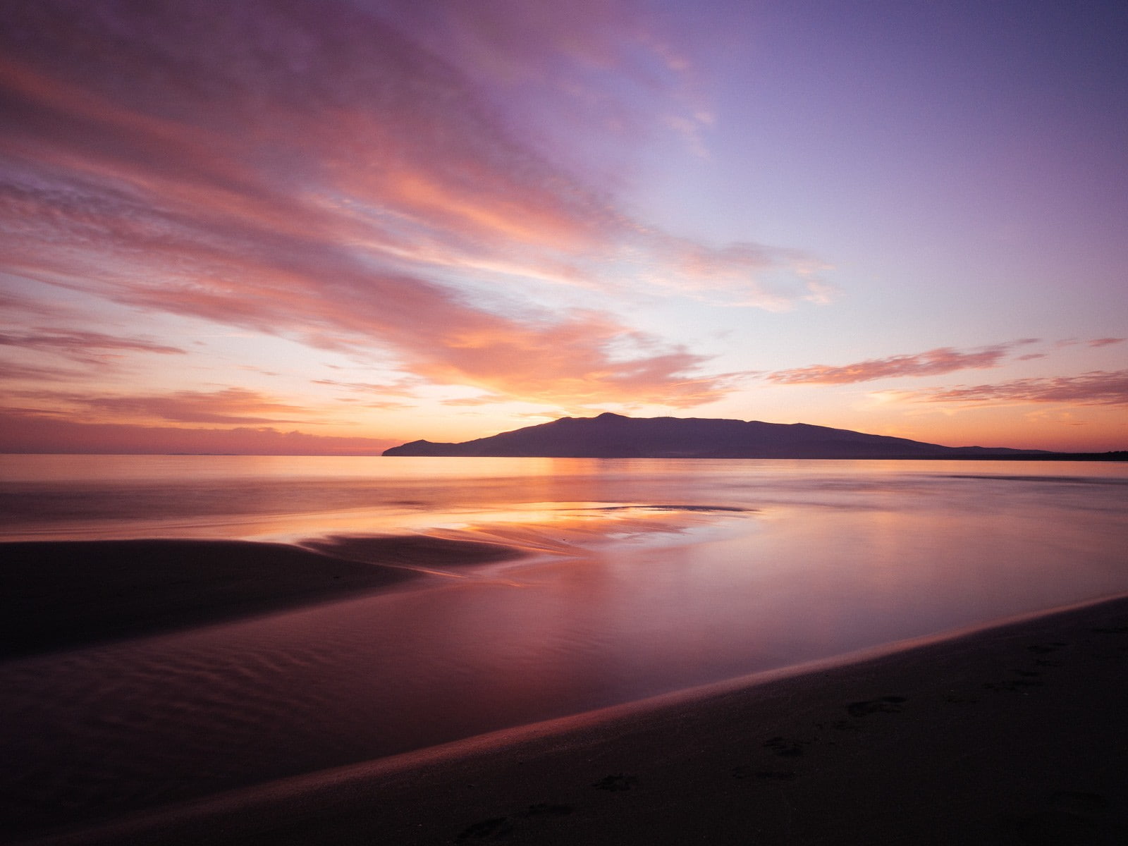 sea, island, landscape, purple sky, beach, 720P, skyscape, sunset, HD Wallpaper