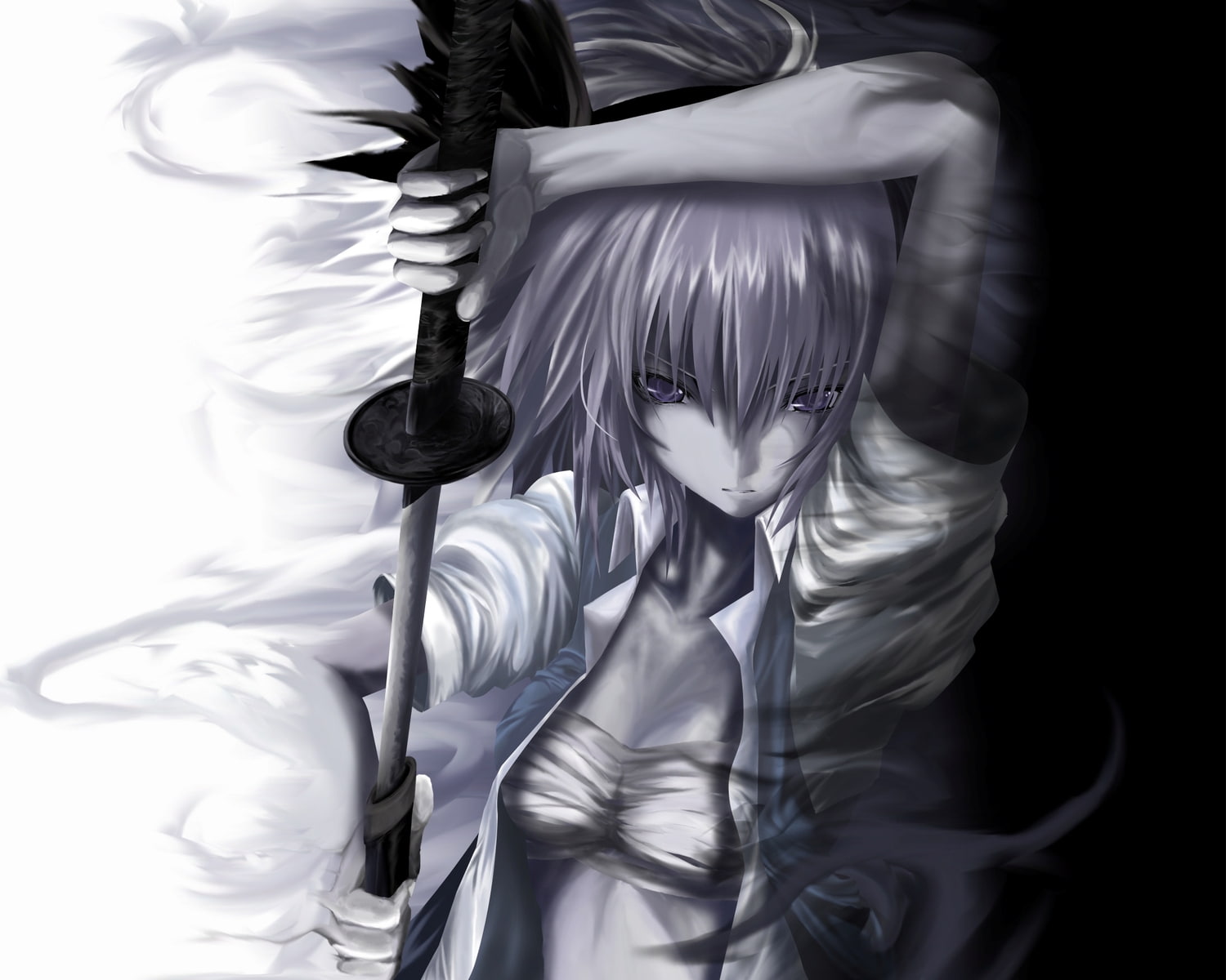 samurai, youmu, x, girls, art, 720P, hd, konpaku, band, swords, Touhou, hair, HD Wallpaper