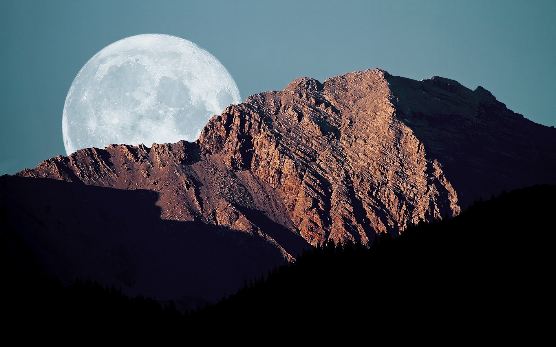 dusk, Moon, skyscape, mountains, landscape, 1080P, HD Wallpaper