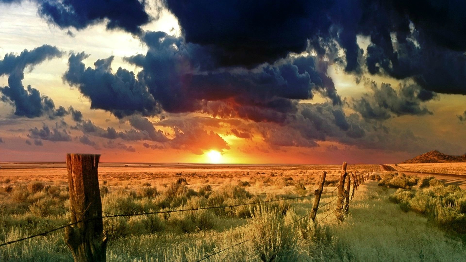 horizon, 1080P, overcast, field, landscape, skyscape, nature, HD Wallpaper