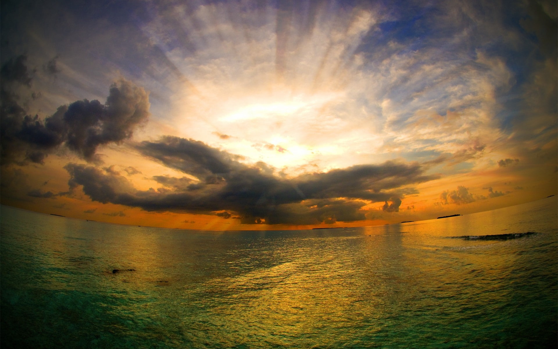 skyscape, panoramic sphere, sea, clouds, 1080P, sunset, HD Wallpaper