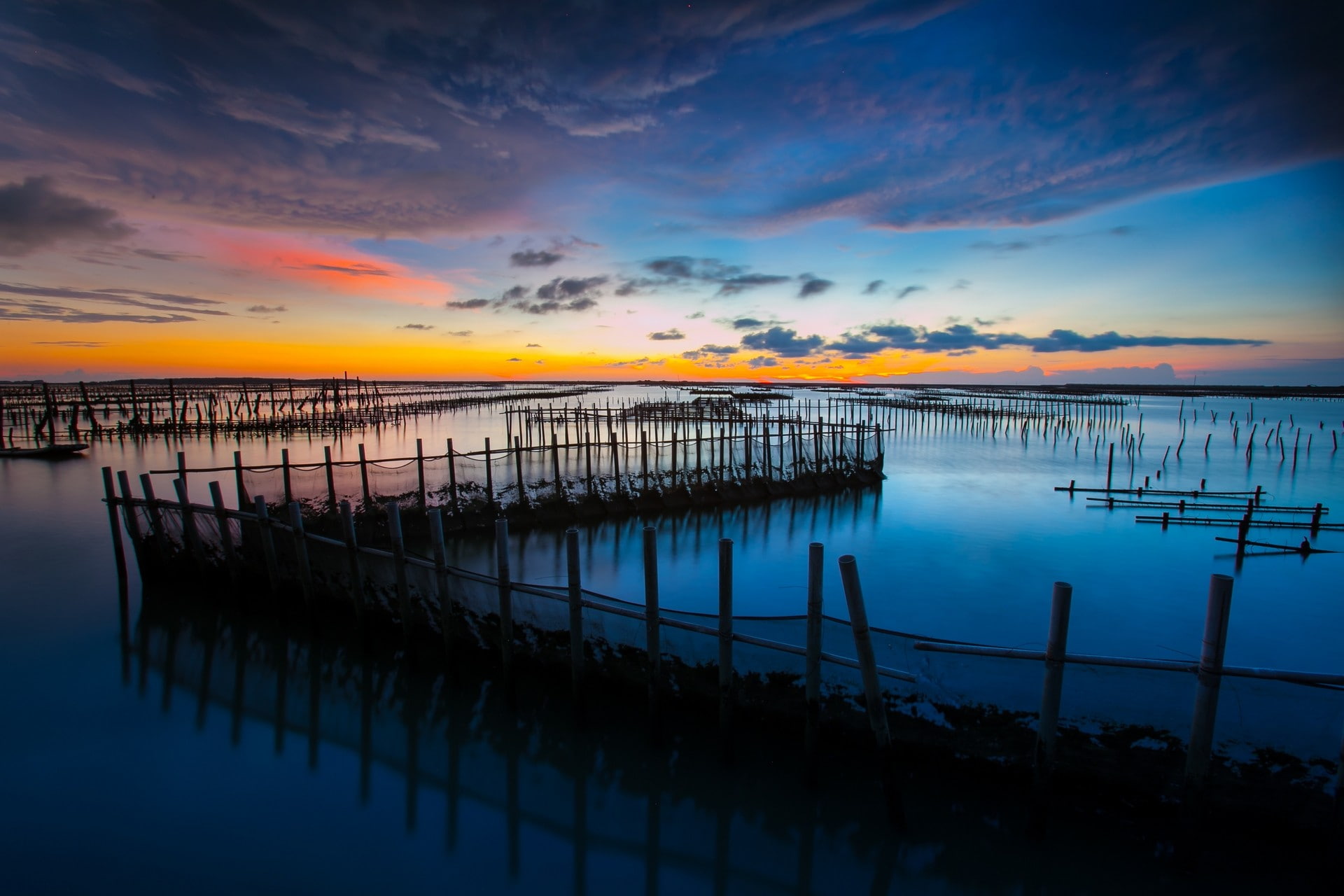 sunset, lake, landscape, 1080P, skyscape, orange sky, HD Wallpaper