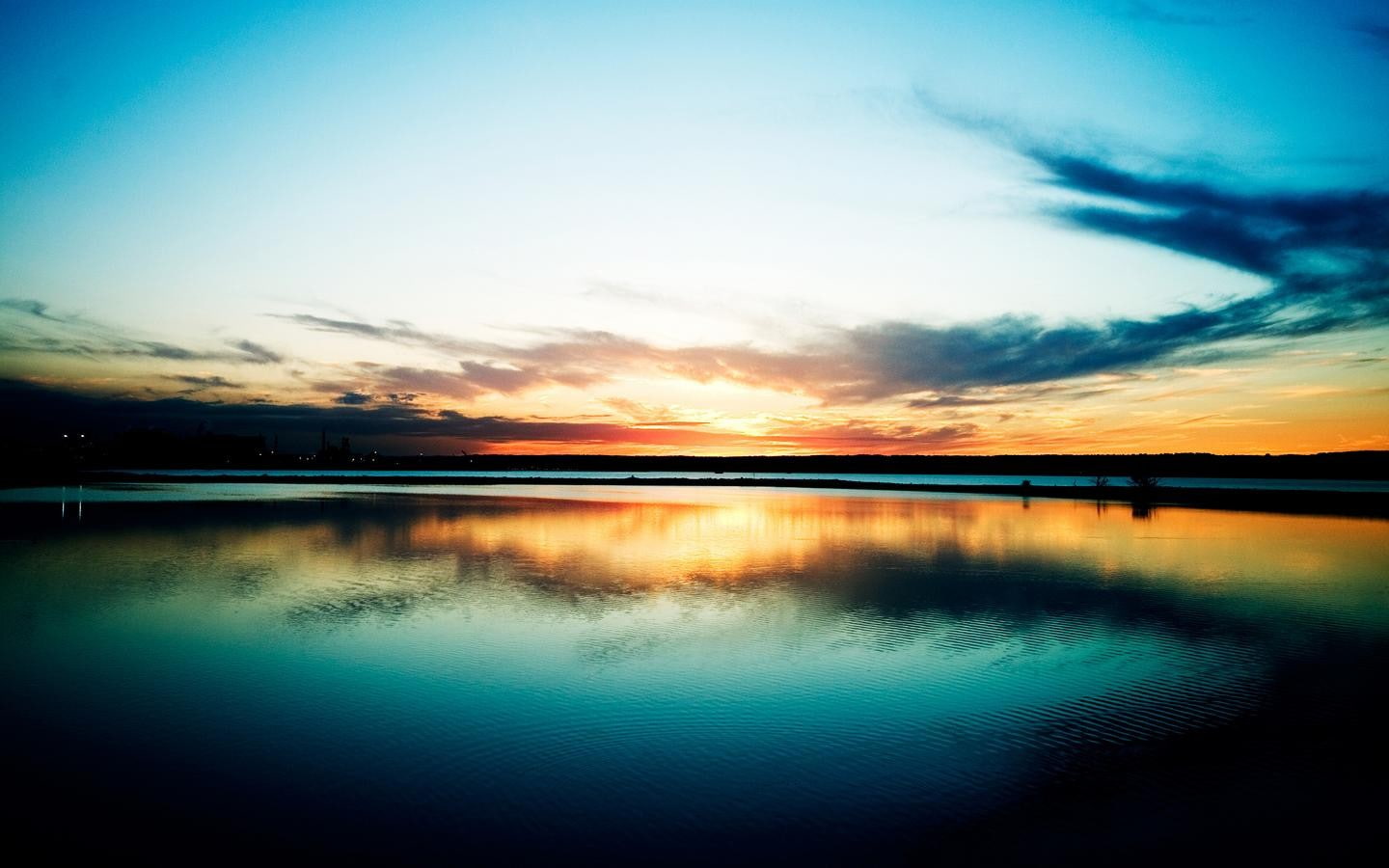orange sky, landscape, dusk, skyscape, 720P, reflection, sunset, HD Wallpaper