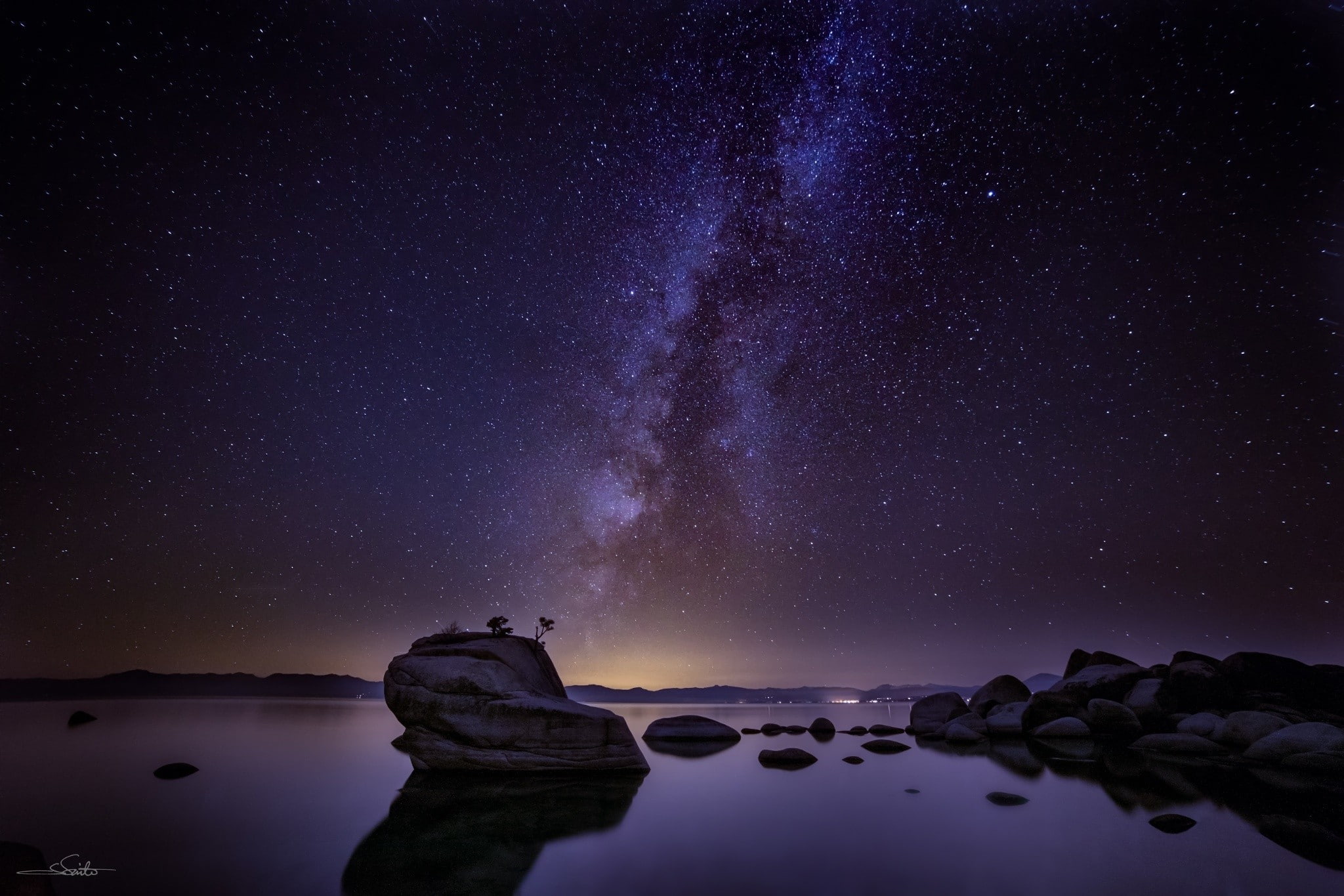 nature, stars, rocks, 1080P, skyscape, lake, landscape, HD Wallpaper