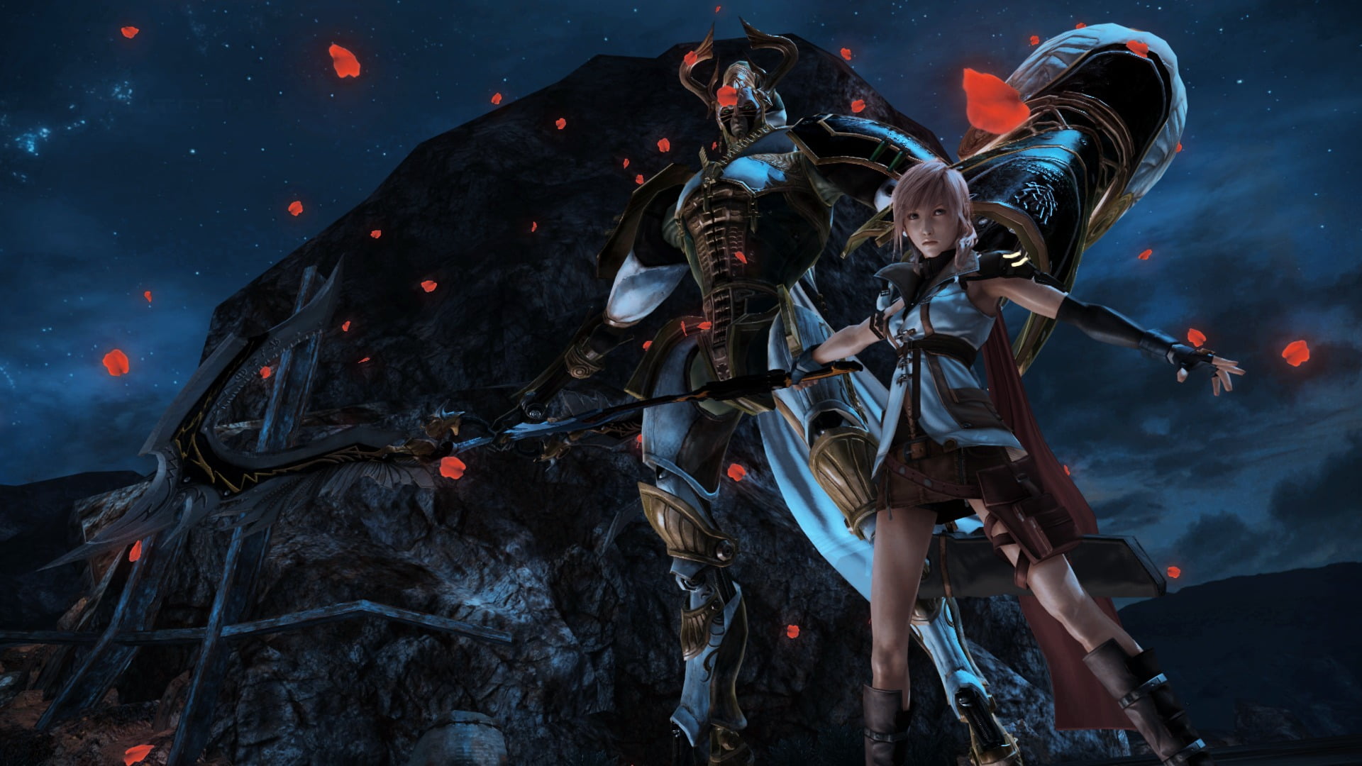 night, mountain, men, Claire Farron, sky, 1080P, arts culture and entertainment, low angle view, real people, Final Fantasy XIII, nature, activity, HD Wallpaper